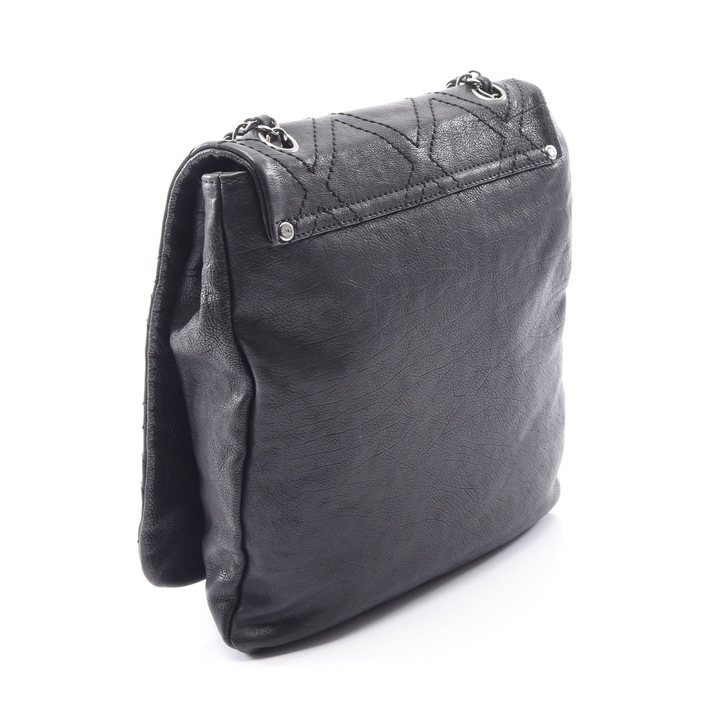 ダイヤステッチ チェーンショルダーバッグ レザー ブラック シルバー金具 シャネル バッグ CHANEL