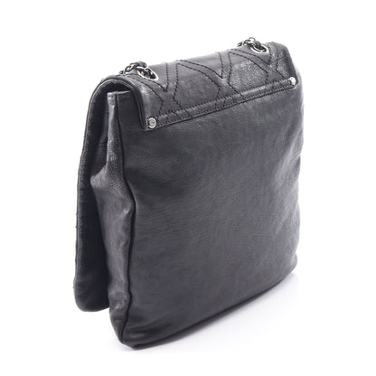 ダイヤステッチ チェーンショルダーバッグ レザー ブラック シルバー金具 シャネル バッグ CHANEL