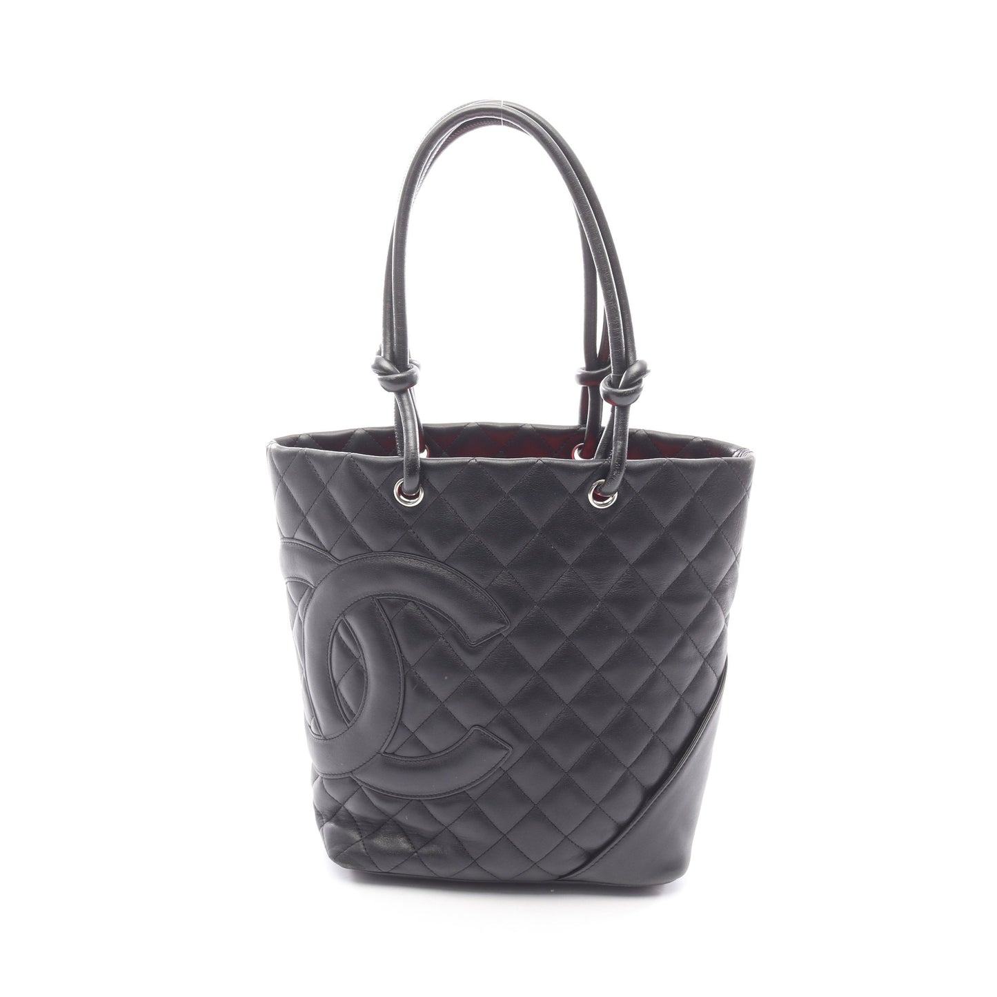 カンボンライン ミディアム ハンドバッグ トートバッグ レザー ブラック シルバー金具 シャネル バッグ CHANEL