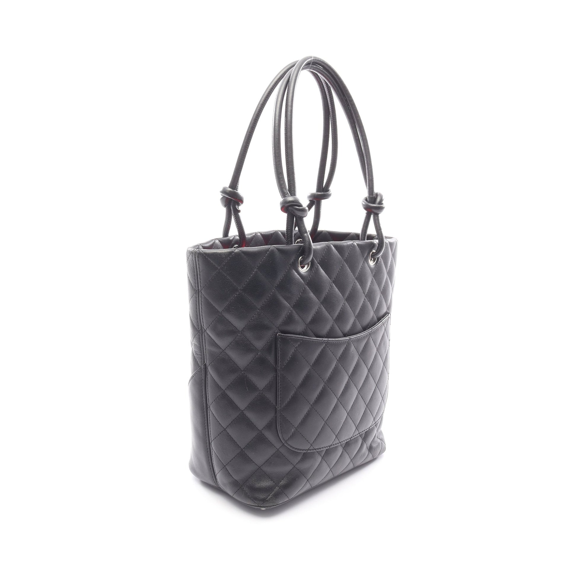 カンボンライン ミディアム ハンドバッグ トートバッグ レザー ブラック シルバー金具 シャネル バッグ CHANEL