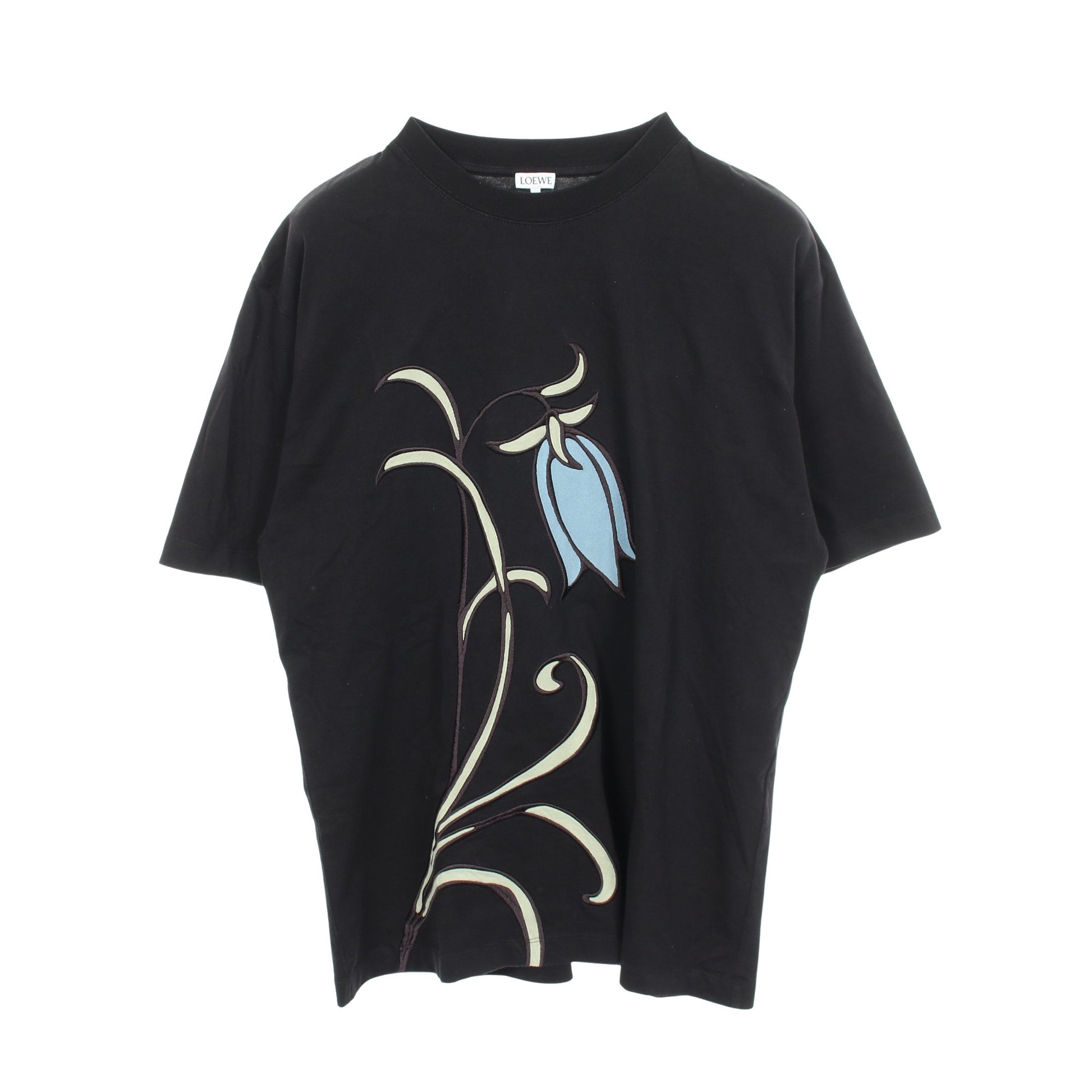 ブルーベル 刺繍 半袖Tシャツ コットン ブラック ライトブルー ライトグリーン ロエベ トップス LOEWE