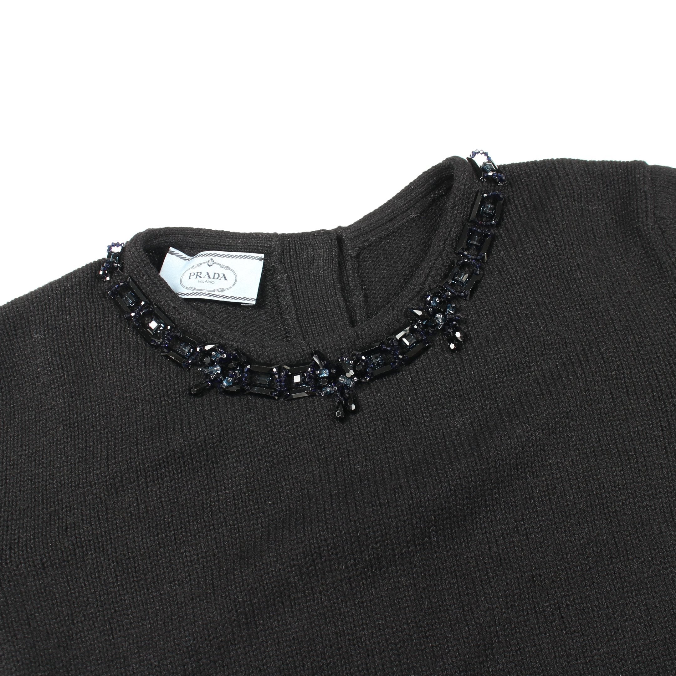 ビジュー付き 半袖 ニット カシミヤ ブラック プラダ – RECLO