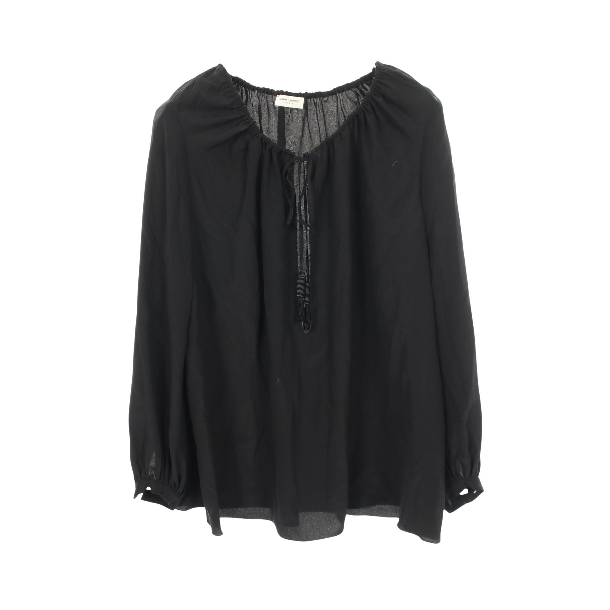 タッセル Vネック ブラウス シルク ブラック サンローランパリ トップス SAINT LAURENT PARIS