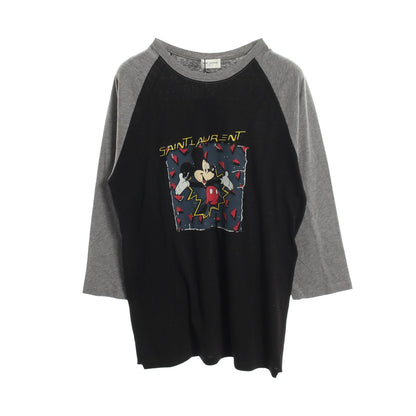 SAINT LAURENT PARIS × Disney ミッキーマウス 長袖Tシャツ コットン ブラック グレー マルチカラー サンローランパリ トップス SAINT LAURENT PARIS
