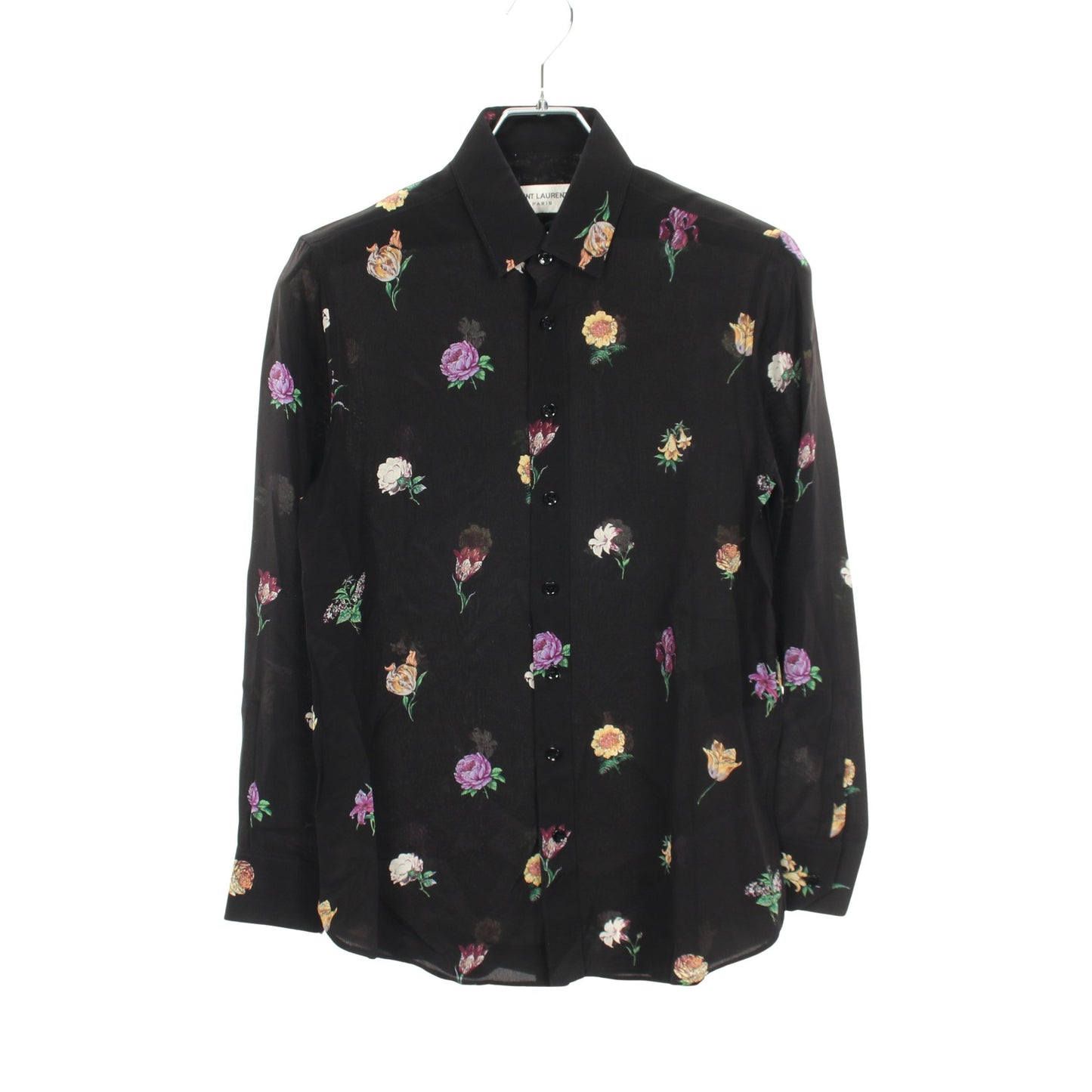 花柄 長袖 シャツ シルク ブラック マルチカラー サンローランパリ トップス SAINT LAURENT PARIS