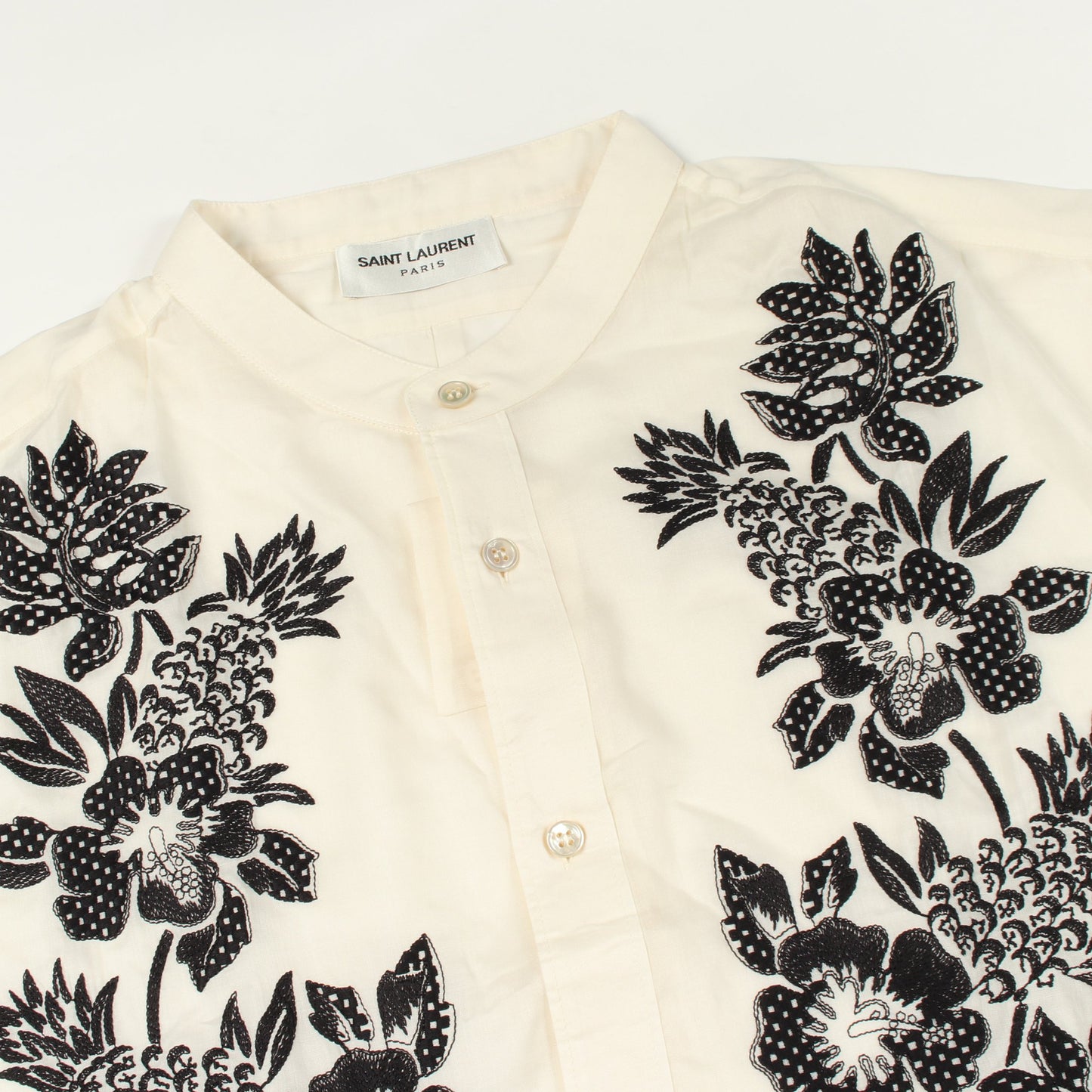 フラワー 刺繍 シャツ キュプラ オフホワイト ブラック サンローランパリ トップス SAINT LAURENT PARIS