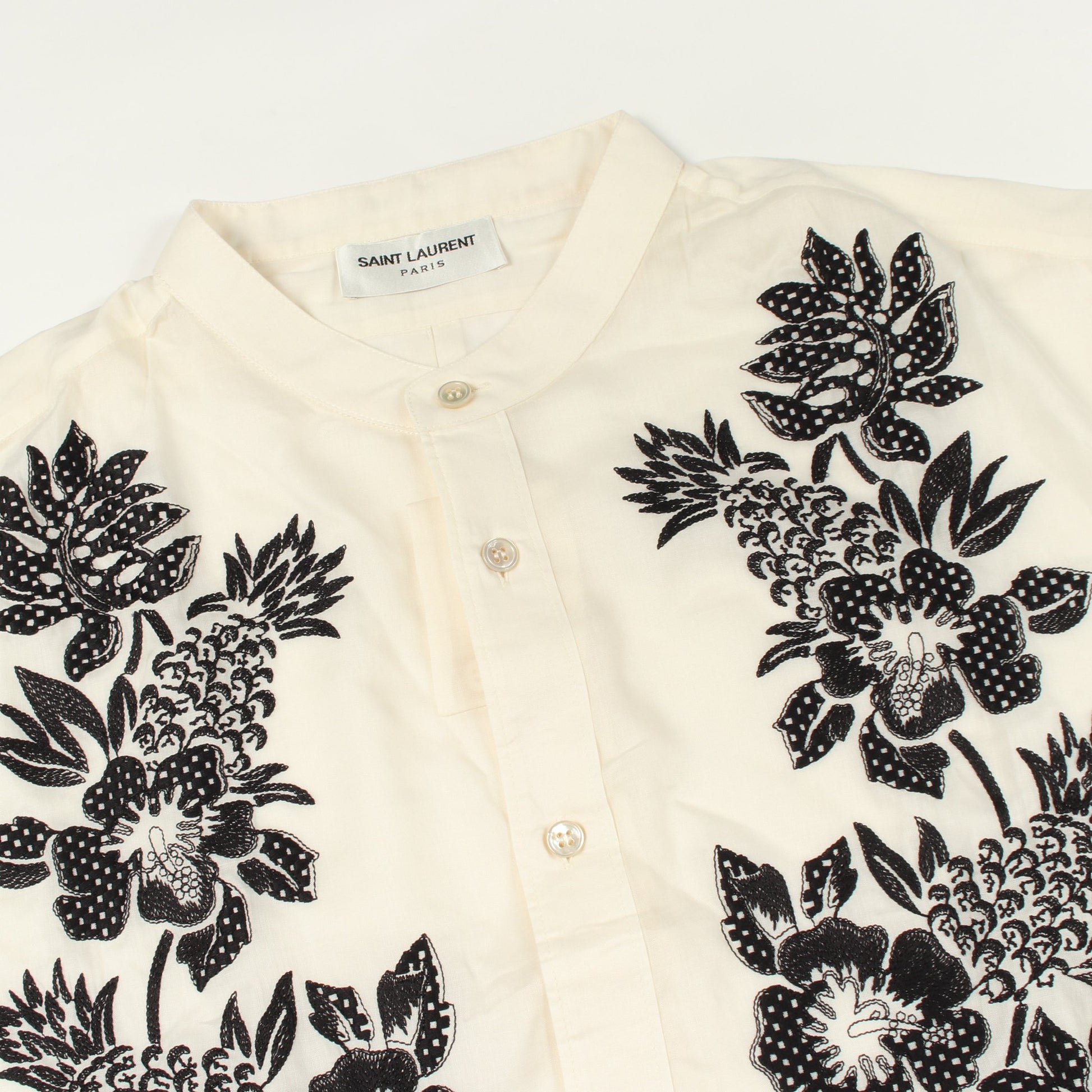 フラワー 刺繍 シャツ キュプラ オフホワイト ブラック サンローランパリ トップス SAINT LAURENT PARIS
