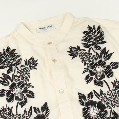 フラワー 刺繍 シャツ キュプラ オフホワイト ブラック サンローランパリ トップス SAINT LAURENT PARIS