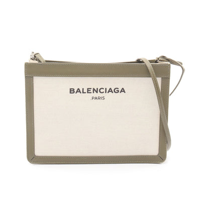 ネイビー ポシェット ショルダーバッグ キャンバス レザー オフホワイト カーキグリーン バレンシアガ バッグ BALENCIAGA