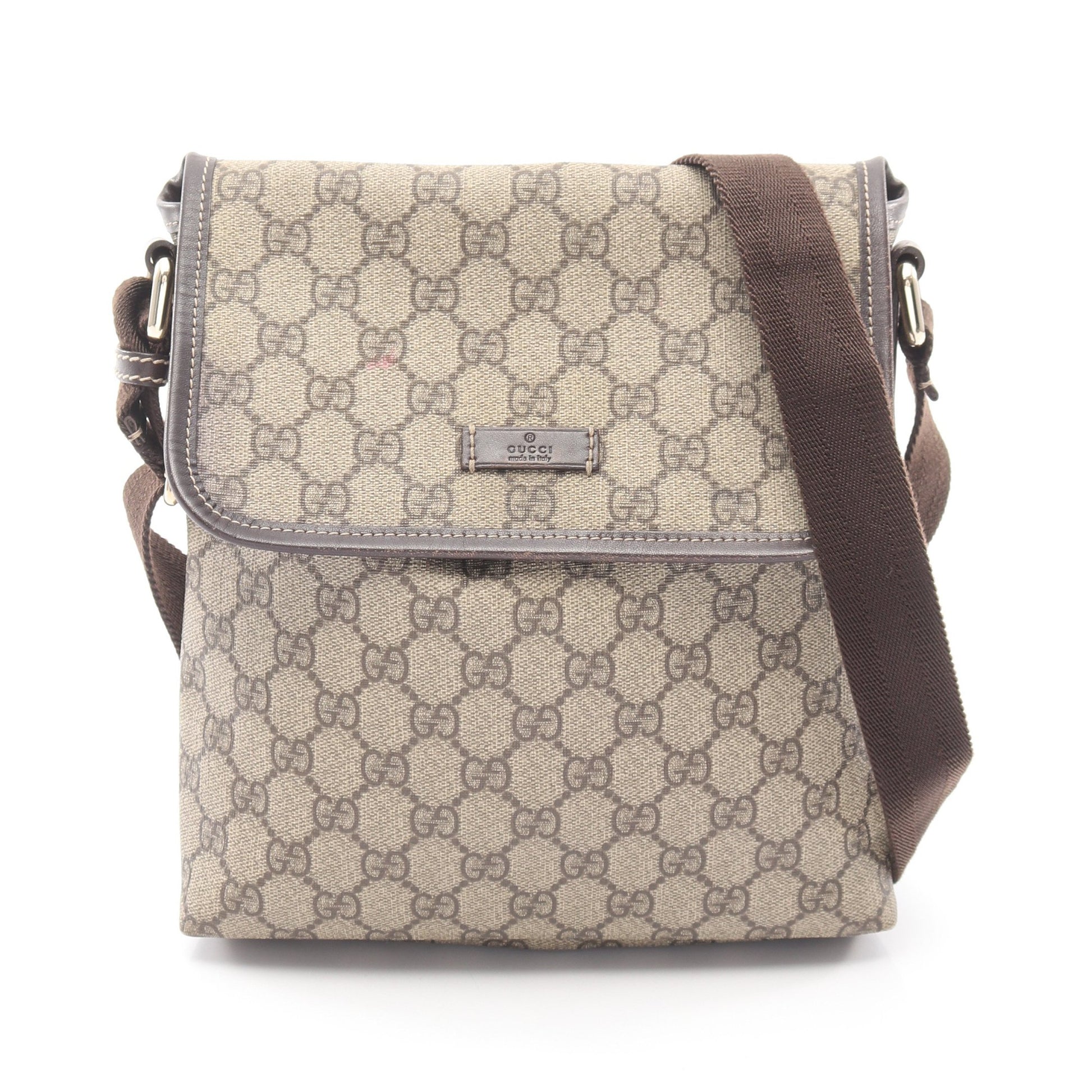 GGスプリーム ショルダーバッグ PVC レザー ベージュ ダークブラウン グッチ バッグ GUCCI