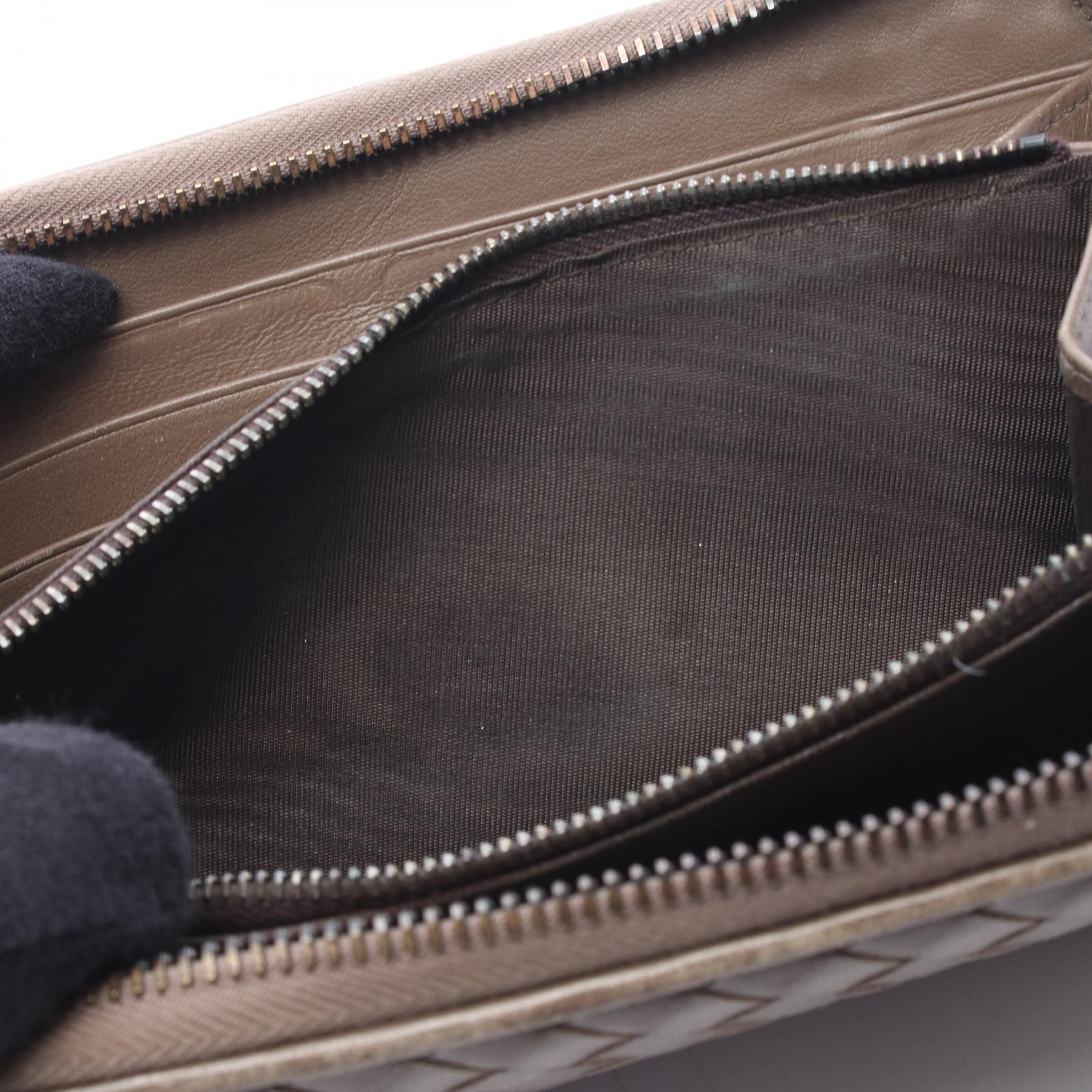 イントレチャート ラウンドファスナー長財布 レザー グレーブラウン ボッテガヴェネタ 財布・小物 BOTTEGA VENETA