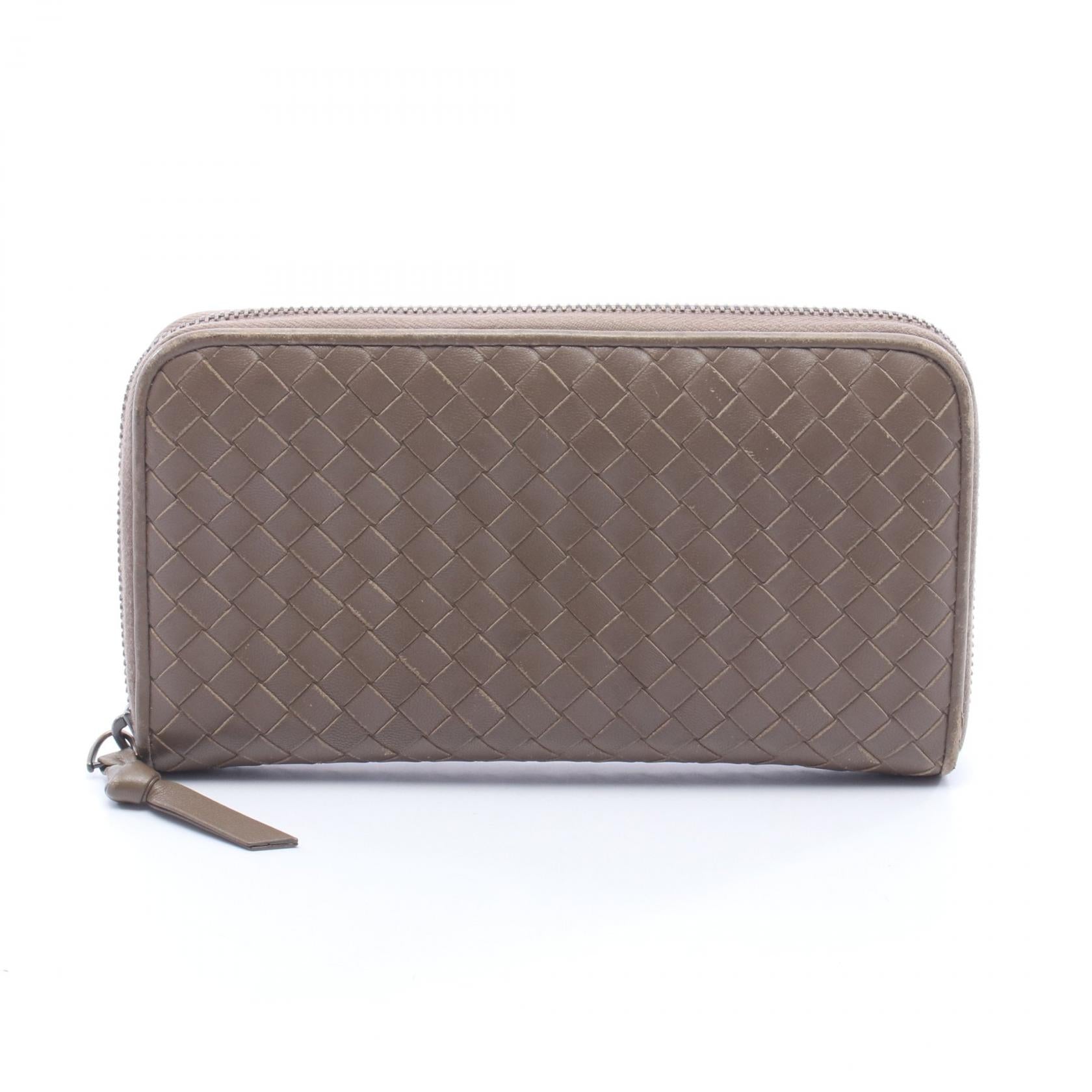イントレチャート ラウンドファスナー長財布 レザー グレーブラウン ボッテガヴェネタ 財布・小物 BOTTEGA VENETA