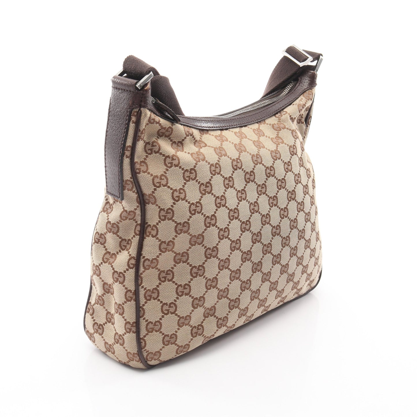 GGキャンバス ショルダーバッグ キャンバス レザー ライトベージュ ダークブラウン グッチ バッグ GUCCI