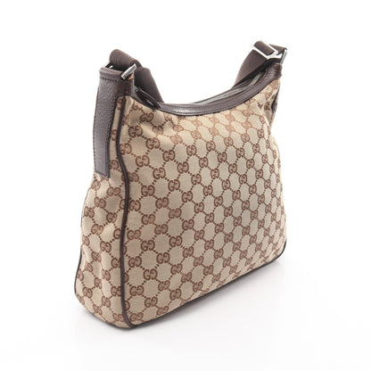 GGキャンバス ショルダーバッグ キャンバス レザー ライトベージュ ダークブラウン グッチ バッグ GUCCI