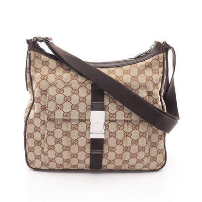 GGキャンバス ショルダーバッグ キャンバス レザー ライトベージュ ダークブラウン グッチ バッグ GUCCI