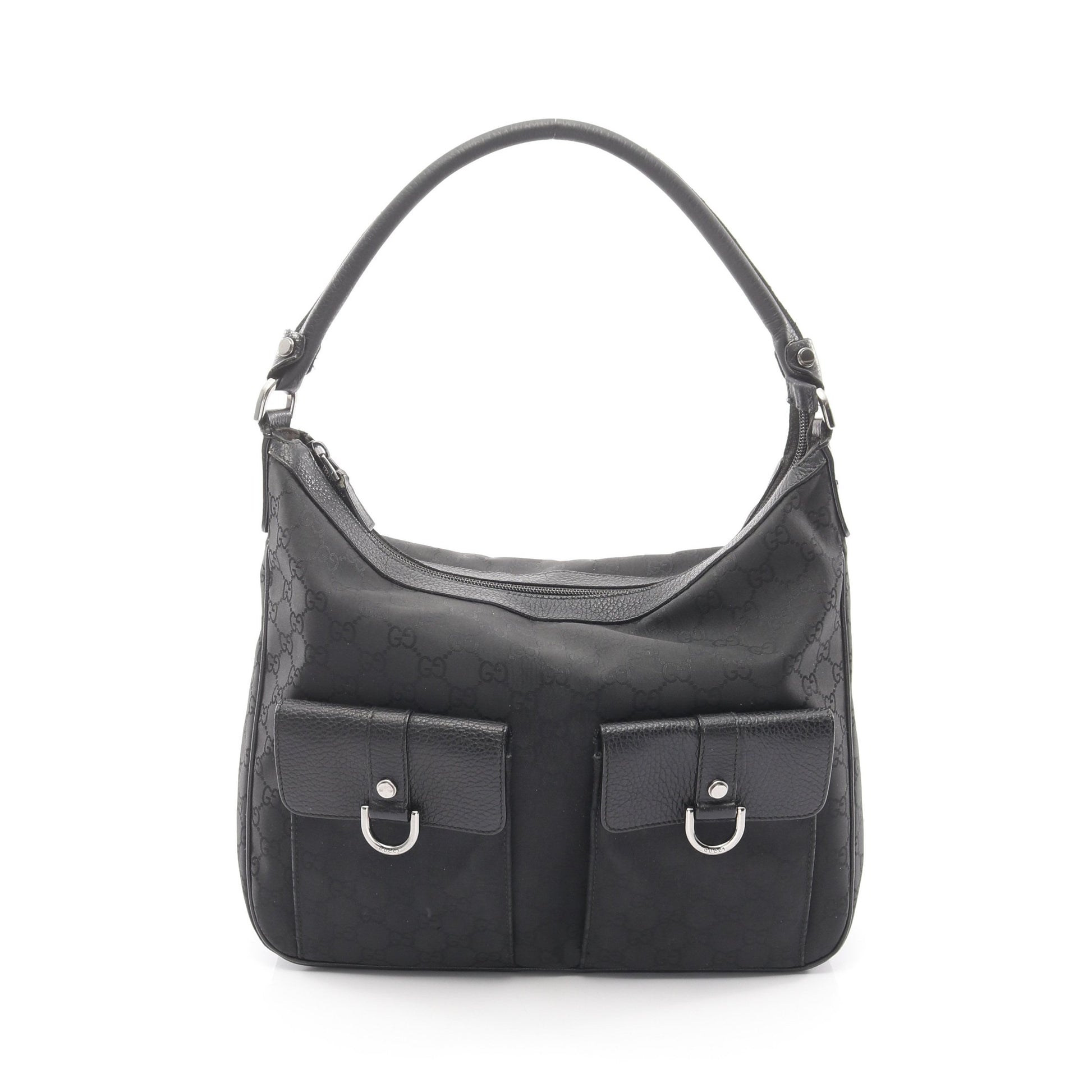 GGナイロン ワンショルダーバッグ ナイロン レザー ブラック グッチ バッグ GUCCI