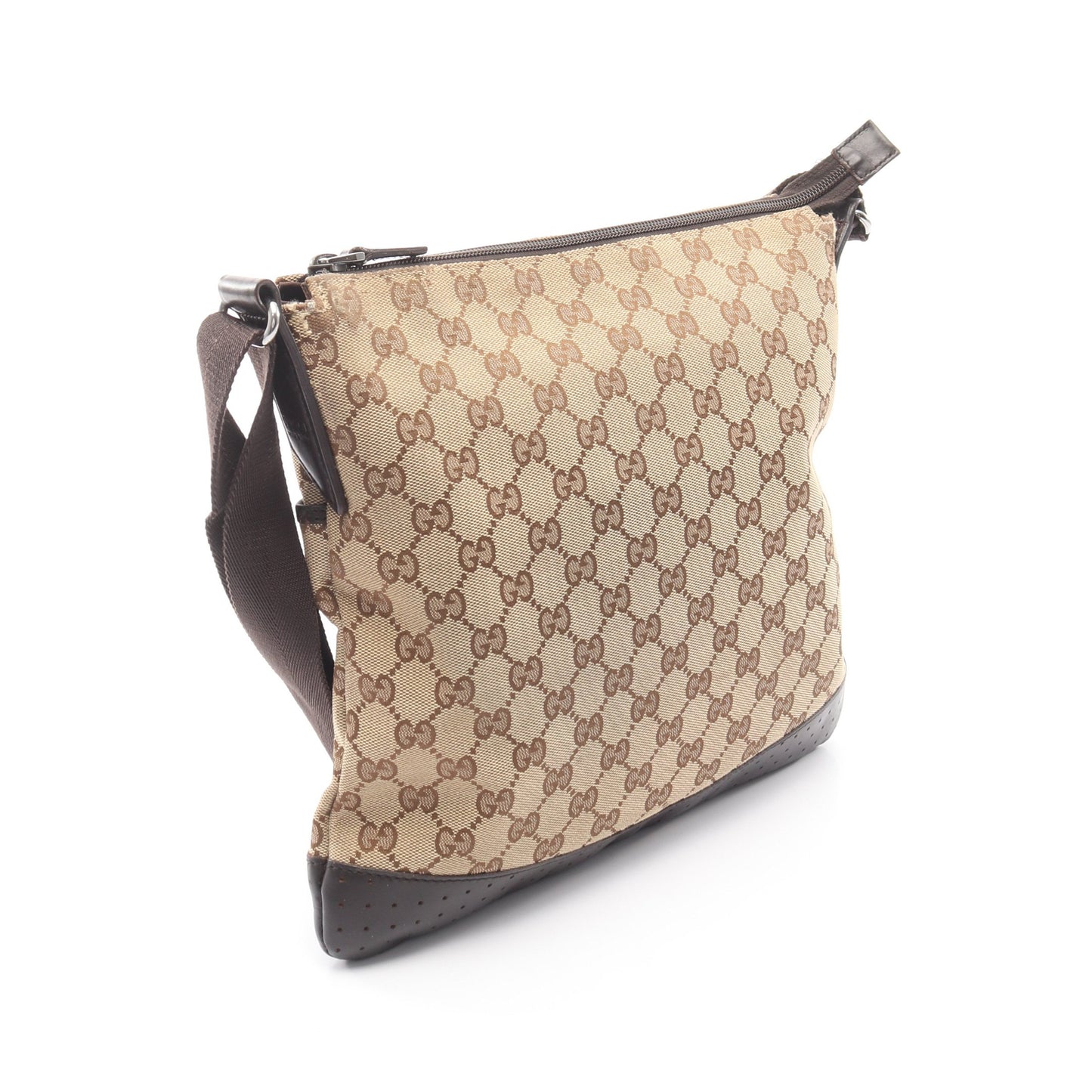 GGキャンバス ショルダーバッグ キャンバス レザー ベージュ ブラウン グッチ バッグ GUCCI