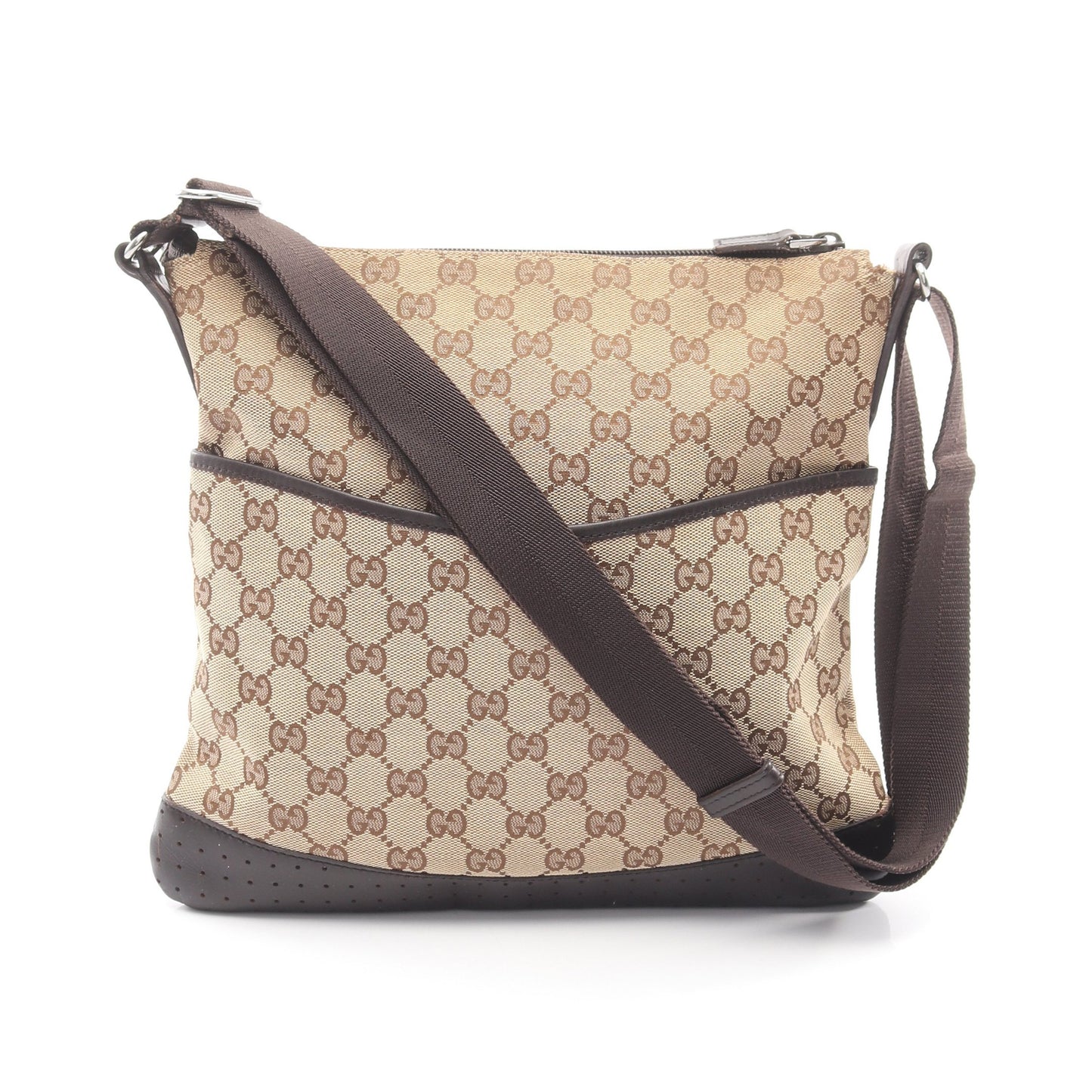GGキャンバス ショルダーバッグ キャンバス レザー ベージュ ブラウン グッチ バッグ GUCCI