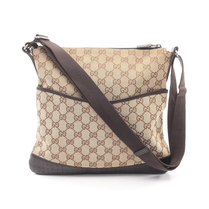 GGキャンバス ショルダーバッグ キャンバス レザー ベージュ ブラウン グッチ バッグ GUCCI