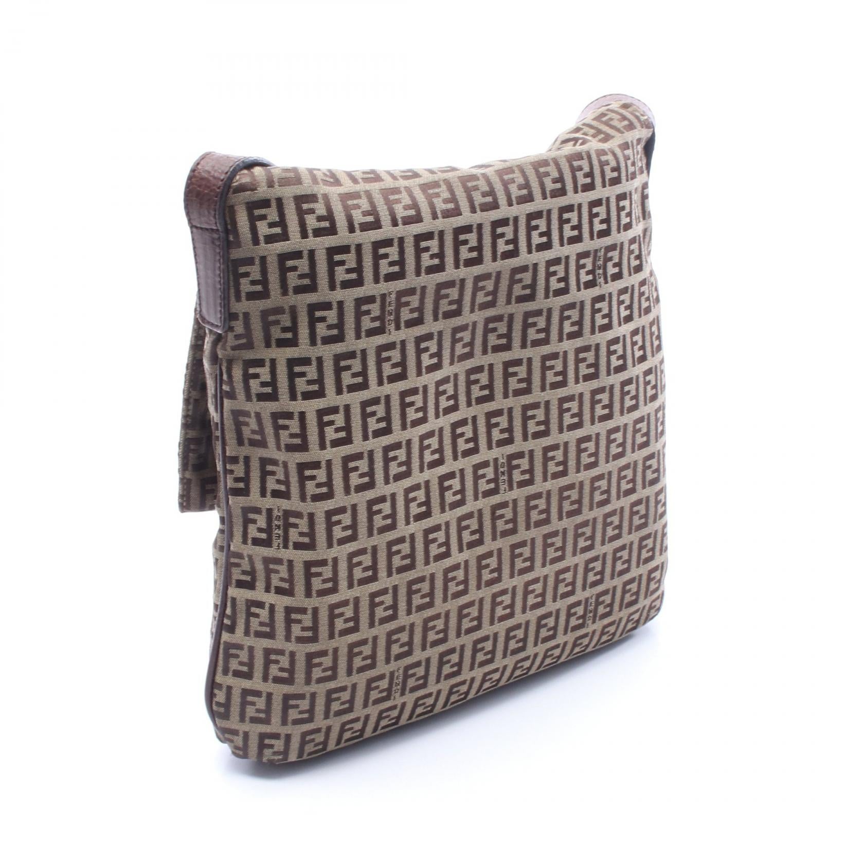 ズッキーノ ショルダーバッグ キャンバス レザー ベージュ ダークブラウン フェンディ バッグ FENDI