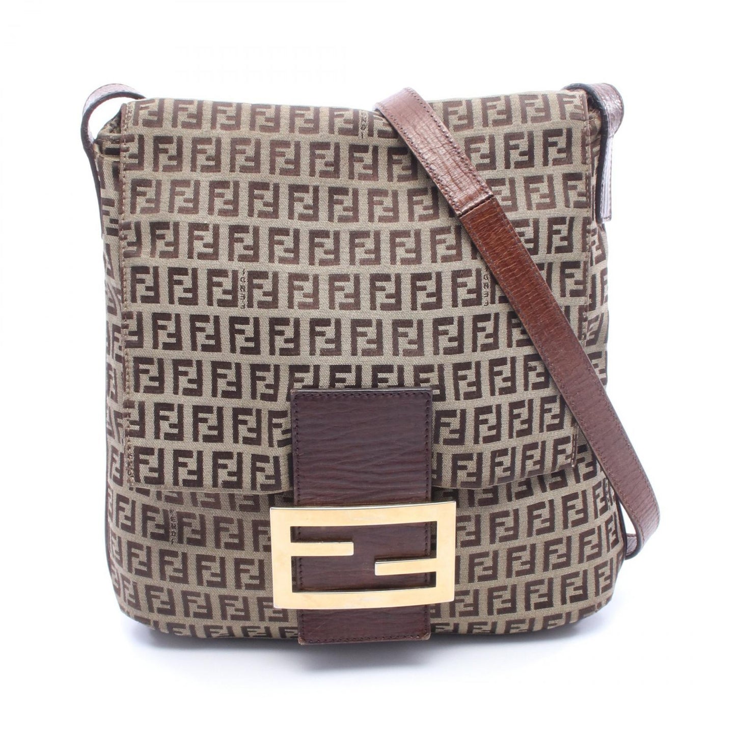 ズッキーノ ショルダーバッグ キャンバス レザー ベージュ ダークブラウン フェンディ バッグ FENDI