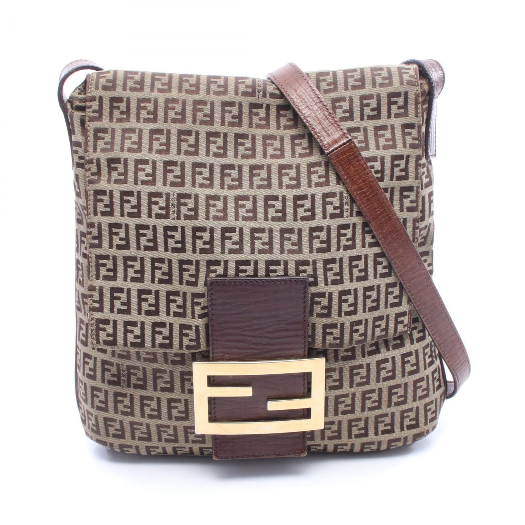 ズッキーノ ショルダーバッグ キャンバス レザー ベージュ ダークブラウン フェンディ バッグ FENDI