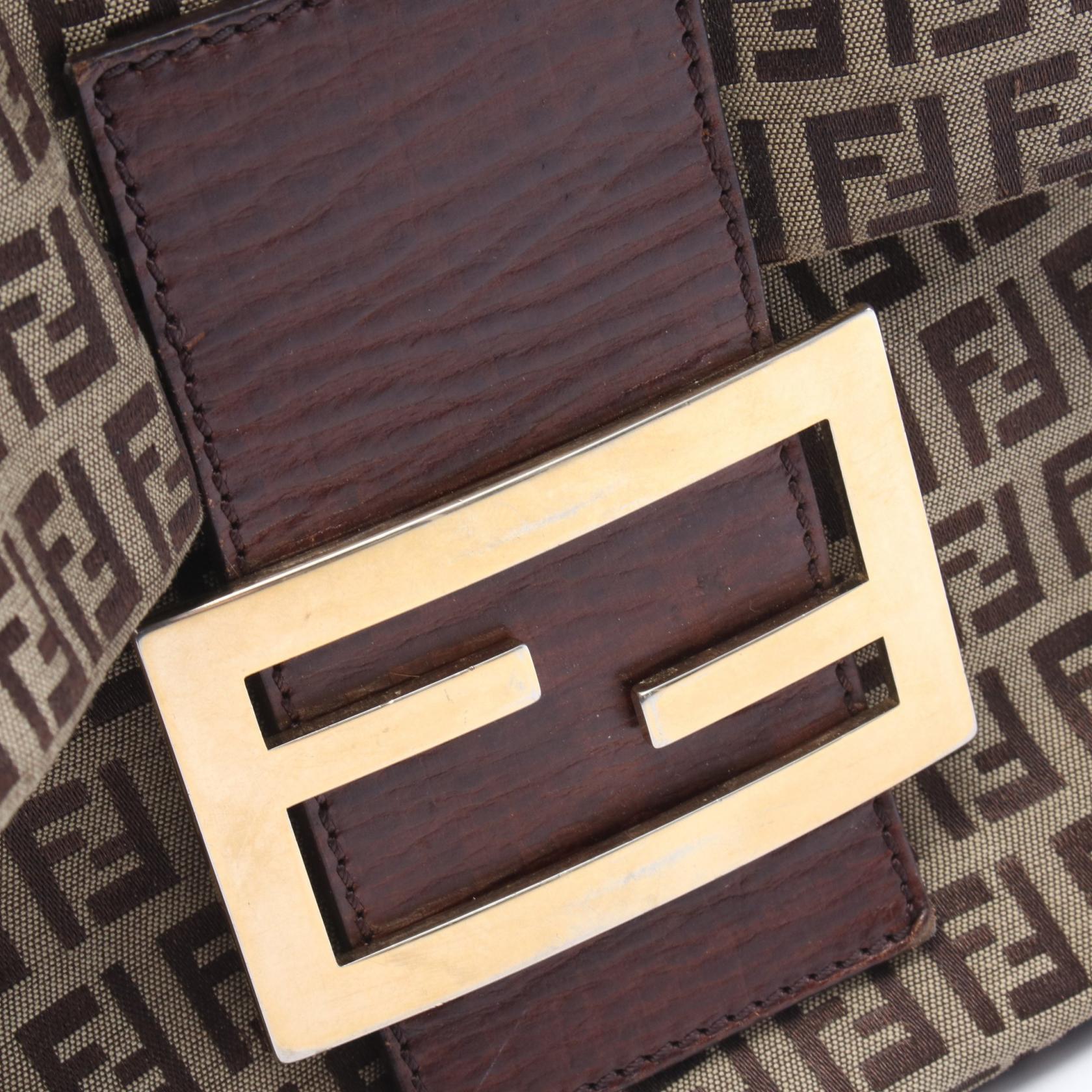 ズッキーノ ショルダーバッグ キャンバス レザー ベージュ ダークブラウン フェンディ バッグ FENDI