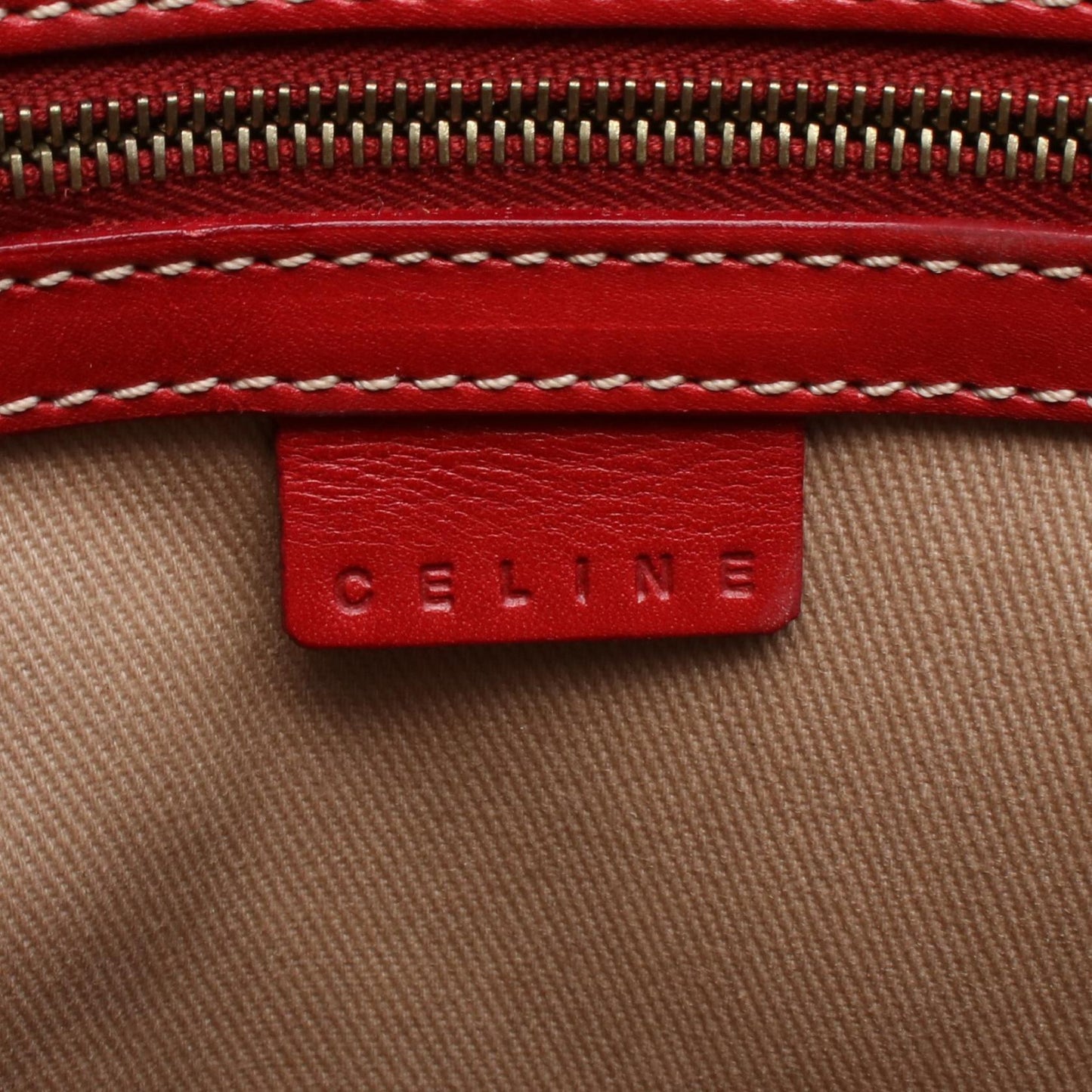 マカダム ショルダーバッグ PVC レザー ベージュ レッド セリーヌ バッグ CELINE