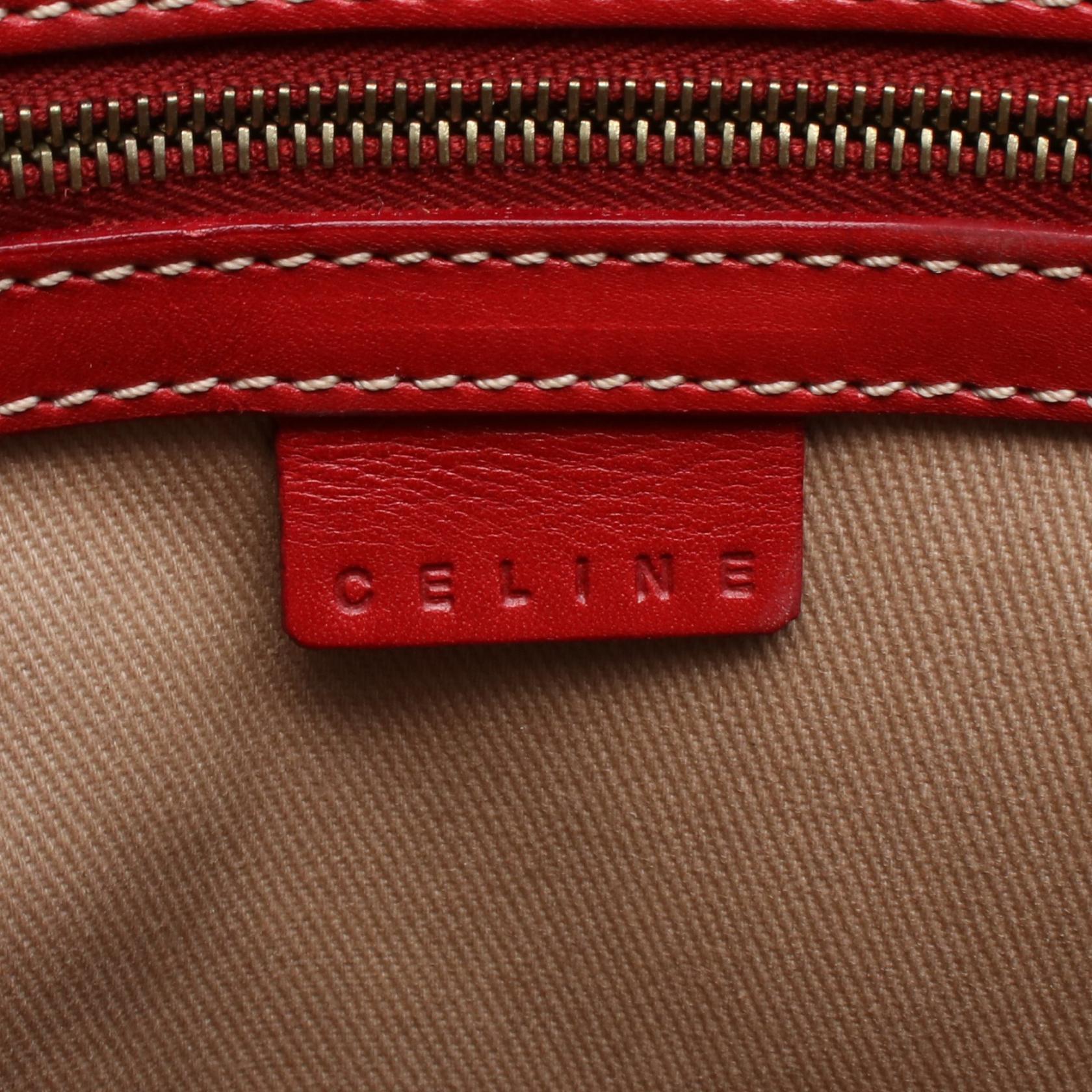 マカダム ショルダーバッグ PVC レザー ベージュ レッド セリーヌ バッグ CELINE