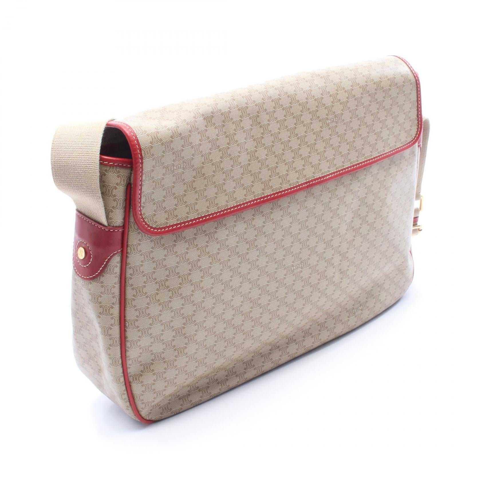 マカダム ショルダーバッグ PVC レザー ベージュ レッド セリーヌ バッグ CELINE