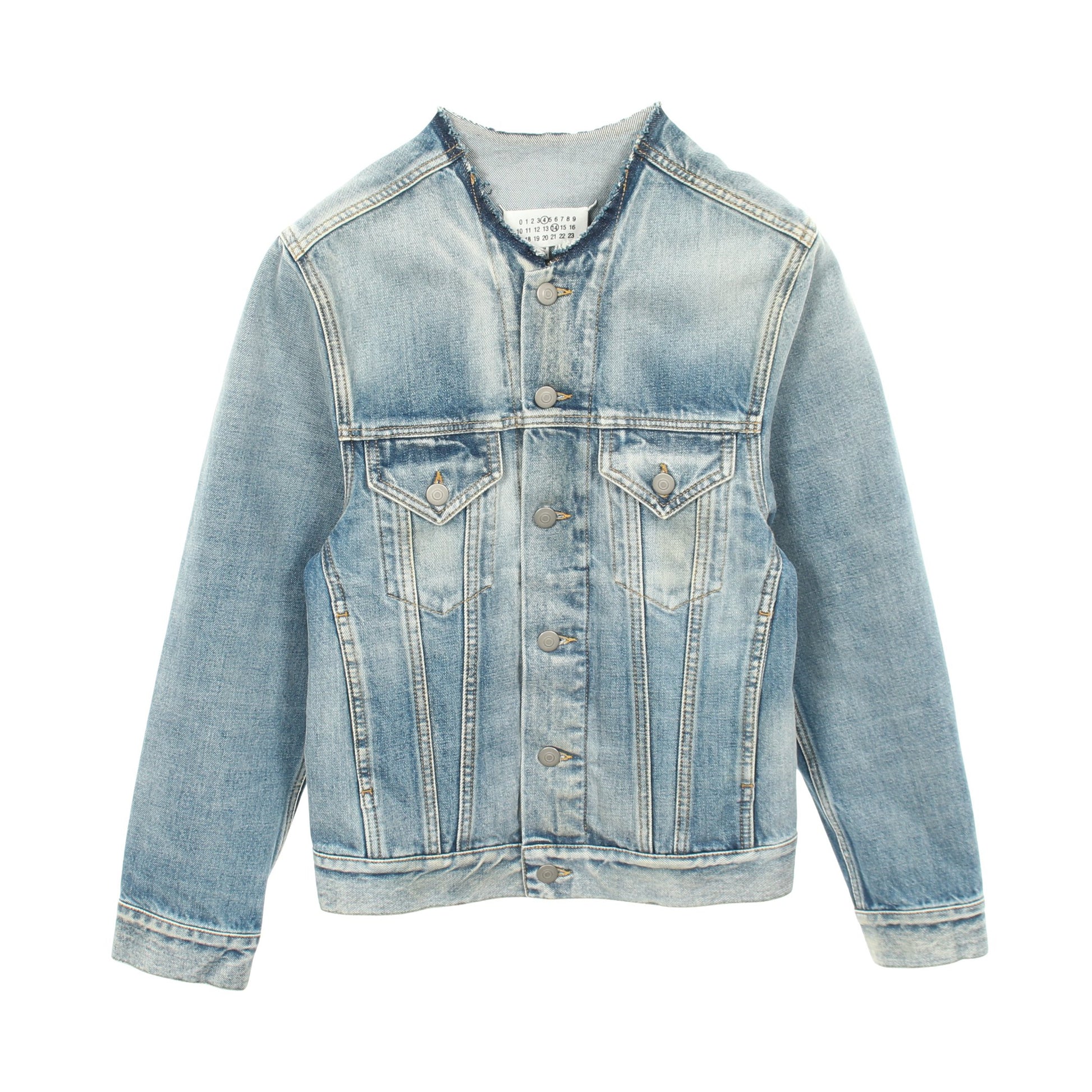 ノーカラー デニムジャケット コットン ブルー メゾンマルジェラ 4 14 アウター Maison Margiela 4 14