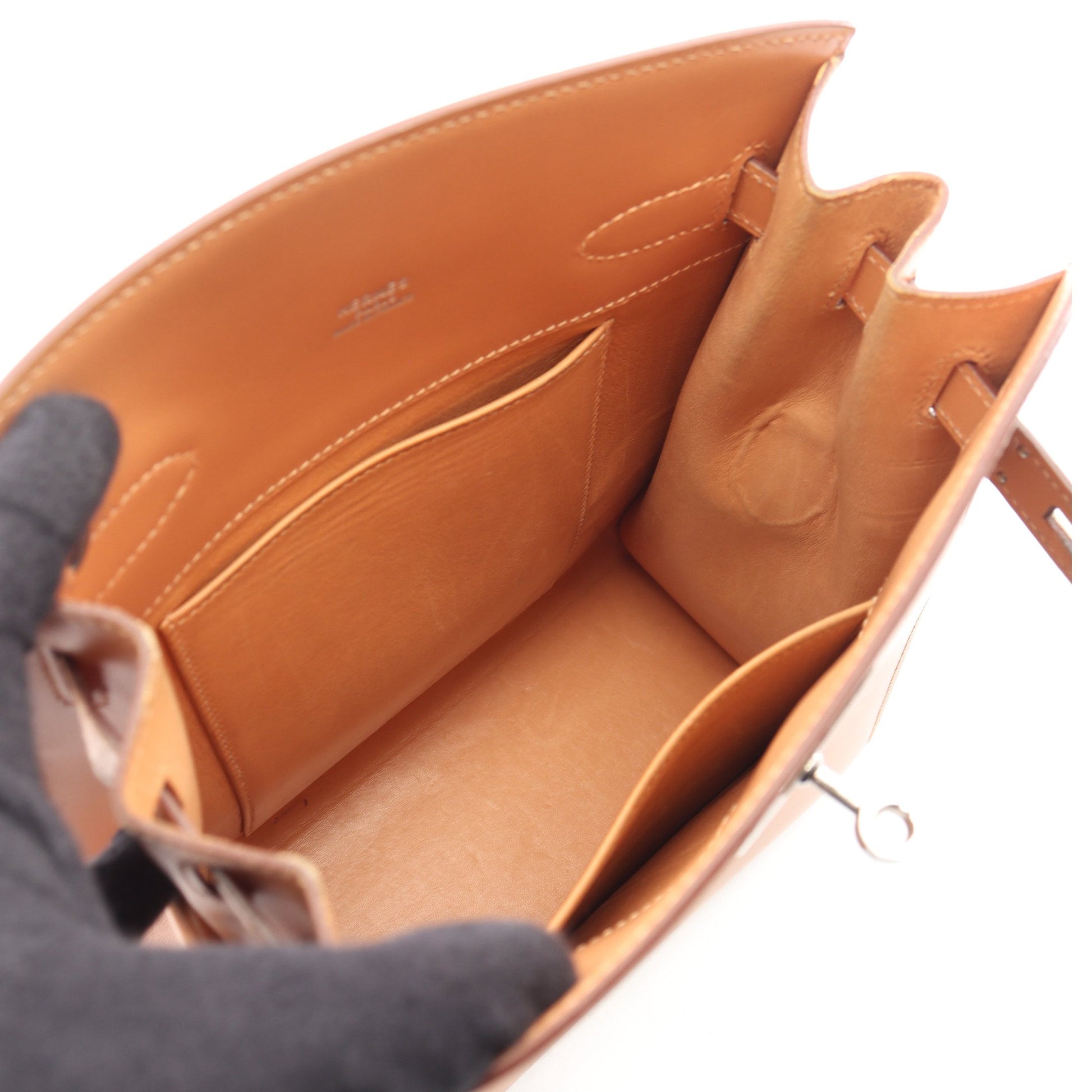ケリースポーツMM ショルダーバッグ ボックスカーフ ベージュ シルバー金具 □B刻印 エルメス バッグ HERMES
