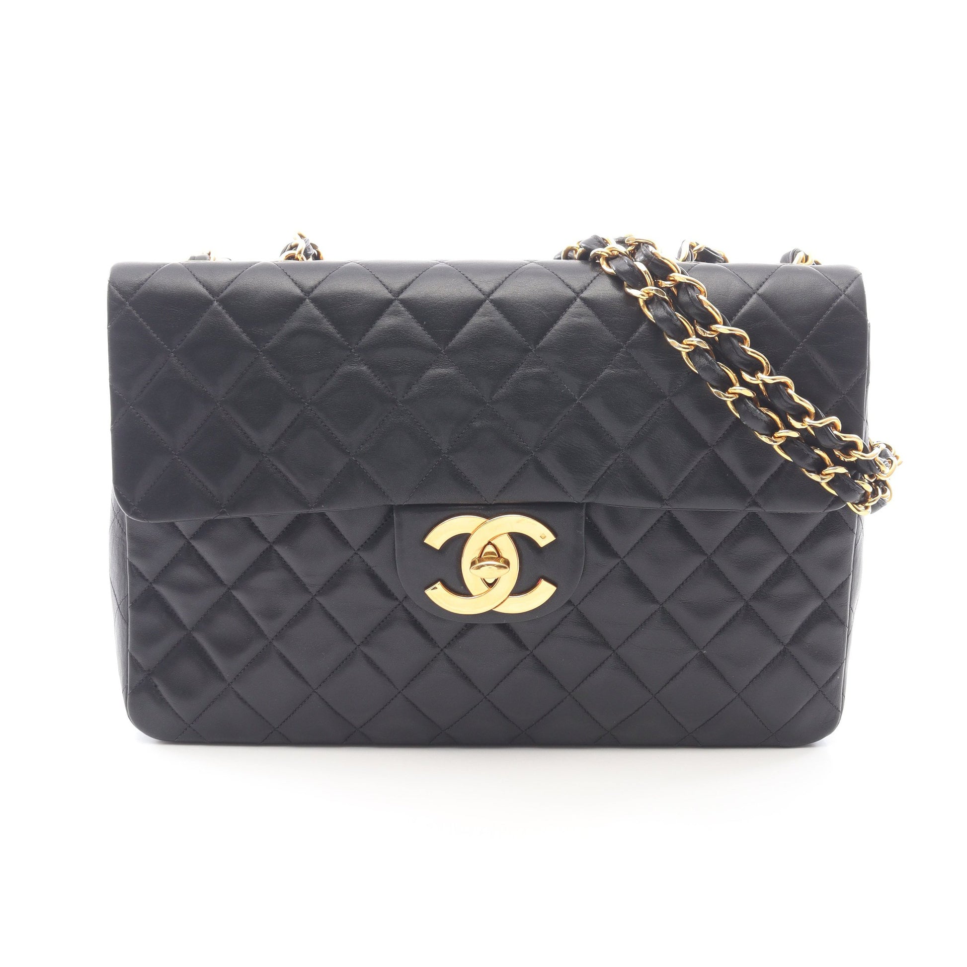 デカマトラッセ34 Wチェーンショルダーバッグ ラムスキン ブラック ゴールド金具 シャネル バッグ CHANEL