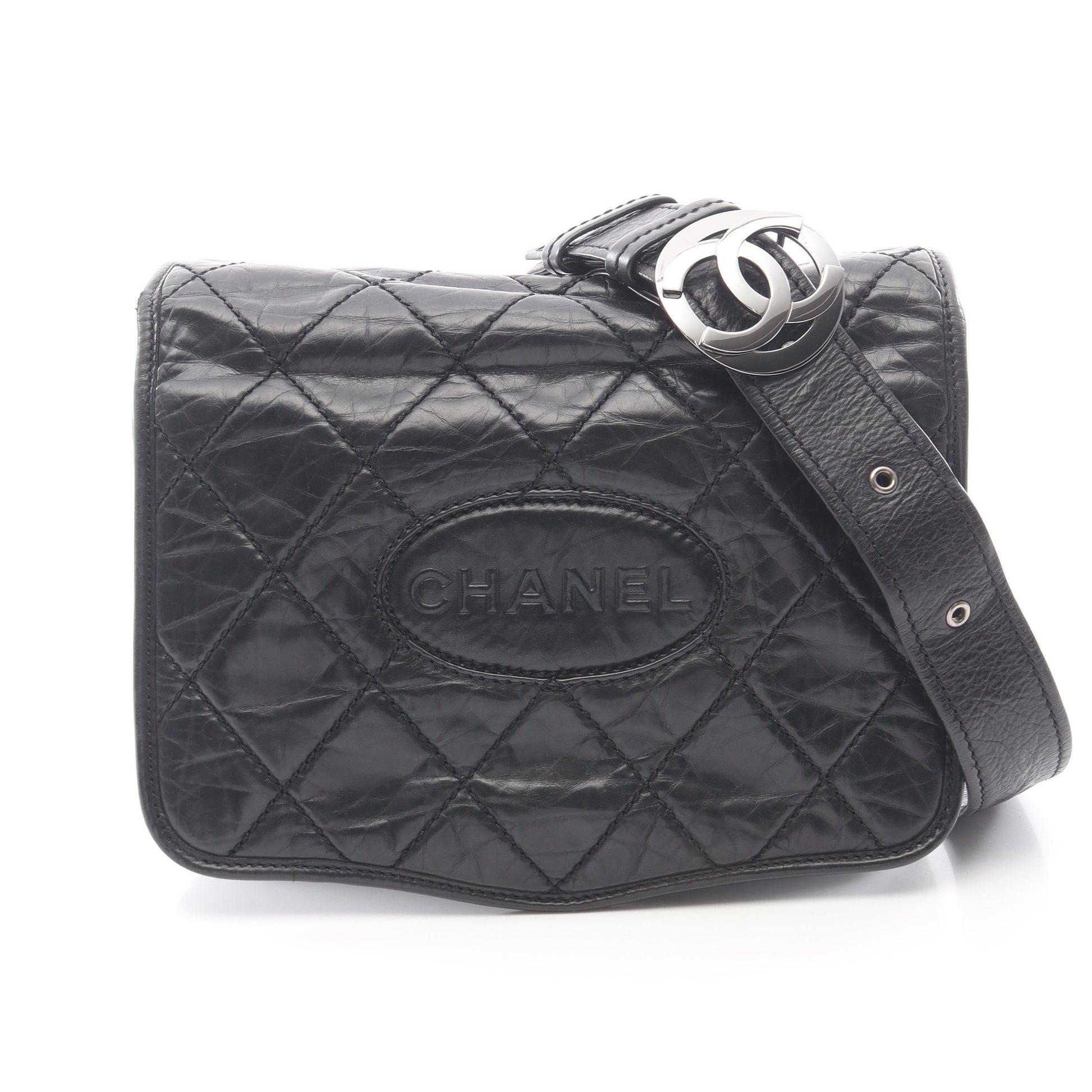 ワイルドステッチ ショルダーバッグ エイジドカーフスキン ブラック シルバー金具 シャネル バッグ CHANEL