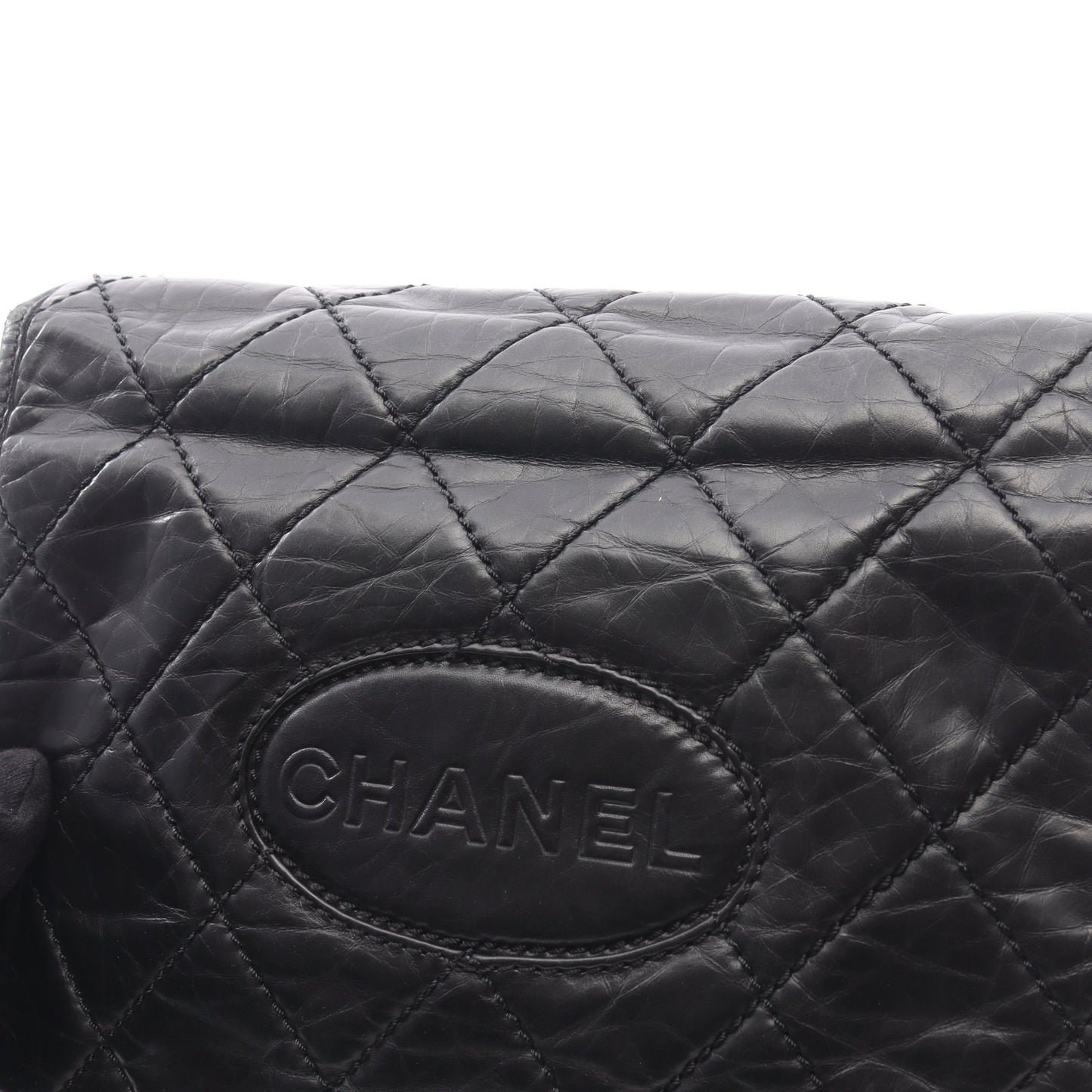 ワイルドステッチ ショルダーバッグ エイジドカーフスキン ブラック シルバー金具 シャネル バッグ CHANEL