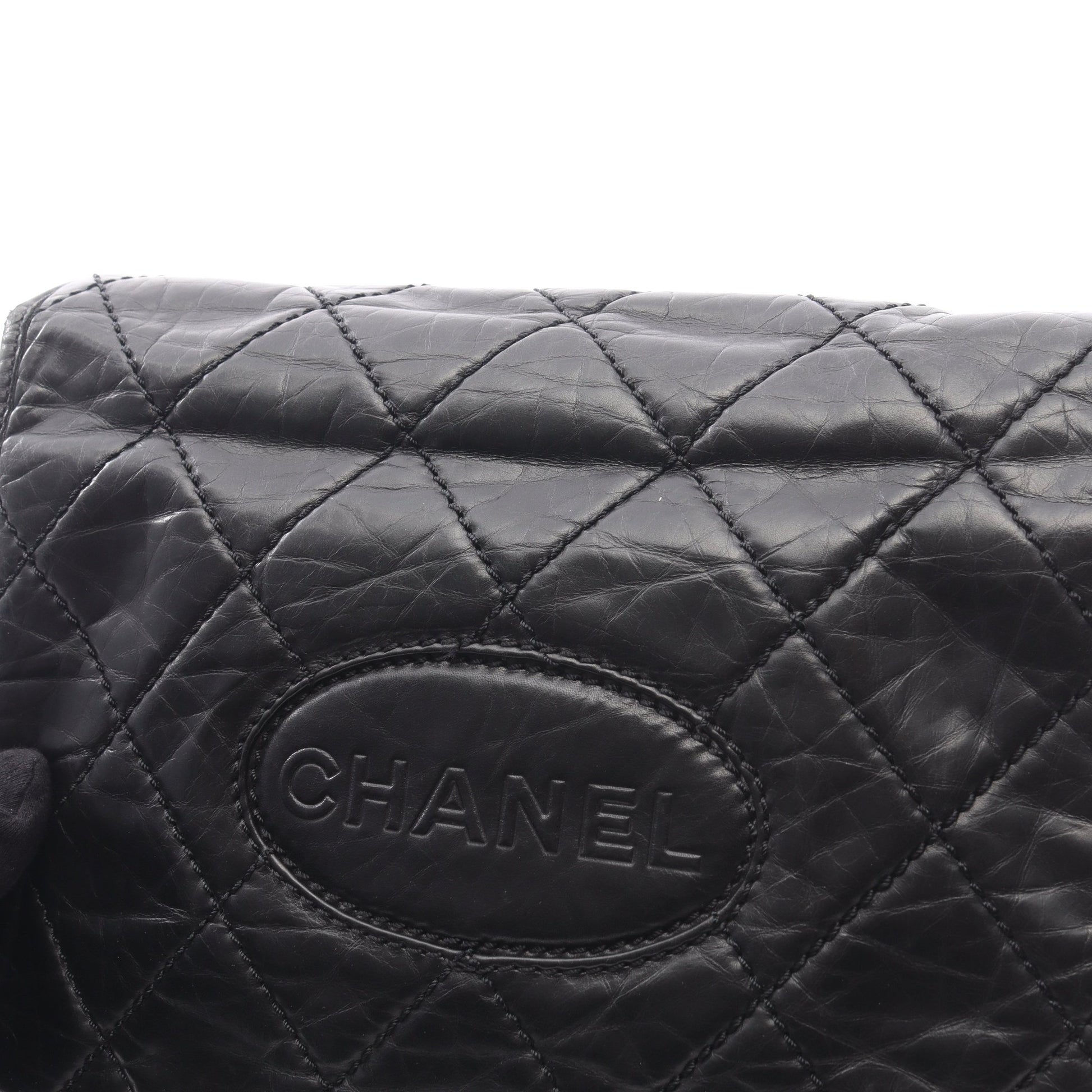 ワイルドステッチ ショルダーバッグ エイジドカーフスキン ブラック シルバー金具 シャネル バッグ CHANEL