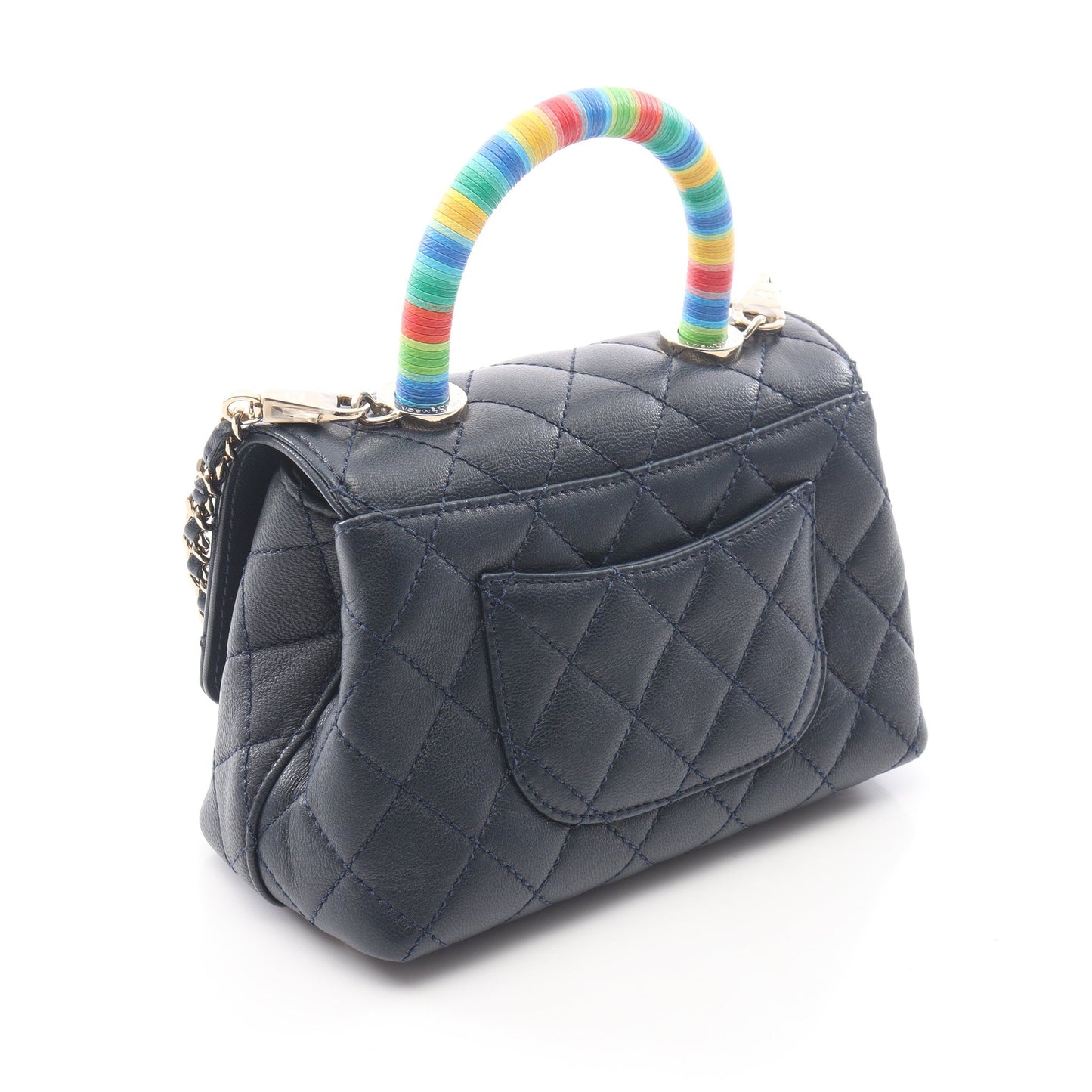 ココハンドルXXS トップハンドル 2WAY ハンドバッグ レザー ネイビー マルチカラー ゴールド金具 シャネル バッグ CHANEL