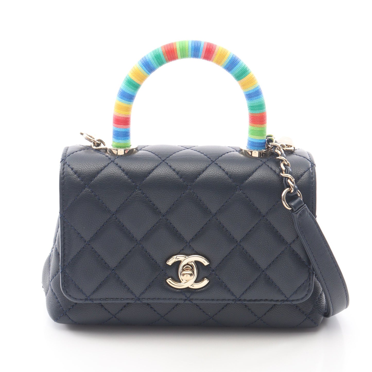 ココハンドルXXS トップハンドル 2WAY ハンドバッグ レザー ネイビー マルチカラー ゴールド金具 シャネル バッグ CHANEL