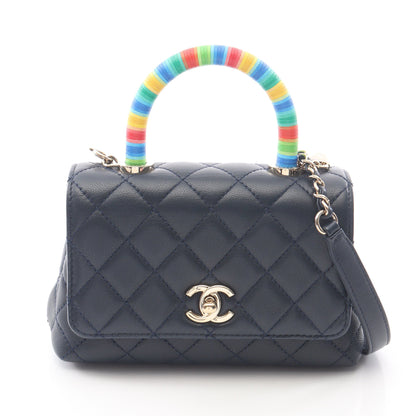 ココハンドルXXS トップハンドル 2WAY ハンドバッグ レザー ネイビー マルチカラー ゴールド金具 シャネル バッグ CHANEL