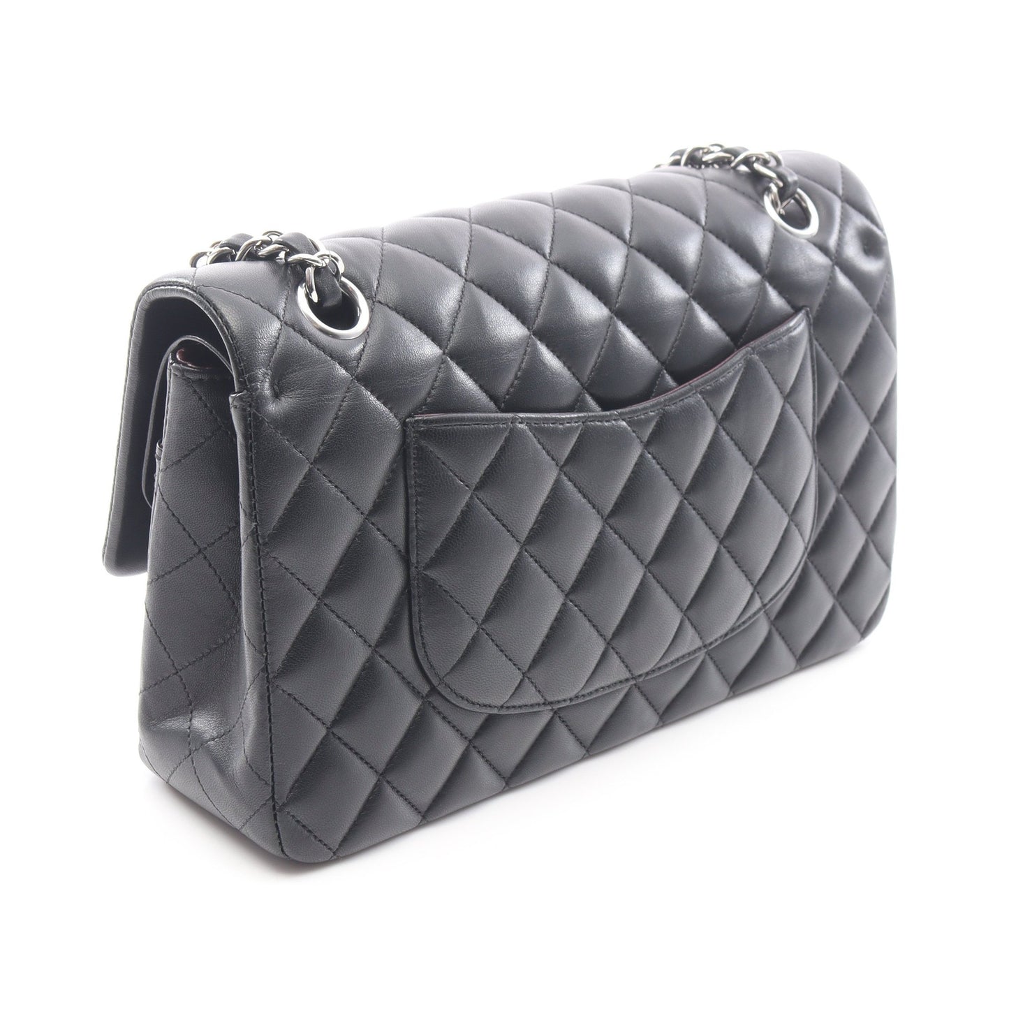 マトラッセ Wフラップ Wチェーンショルダーバッグ ラムスキン ブラック シルバー金具 シャネル バッグ CHANEL