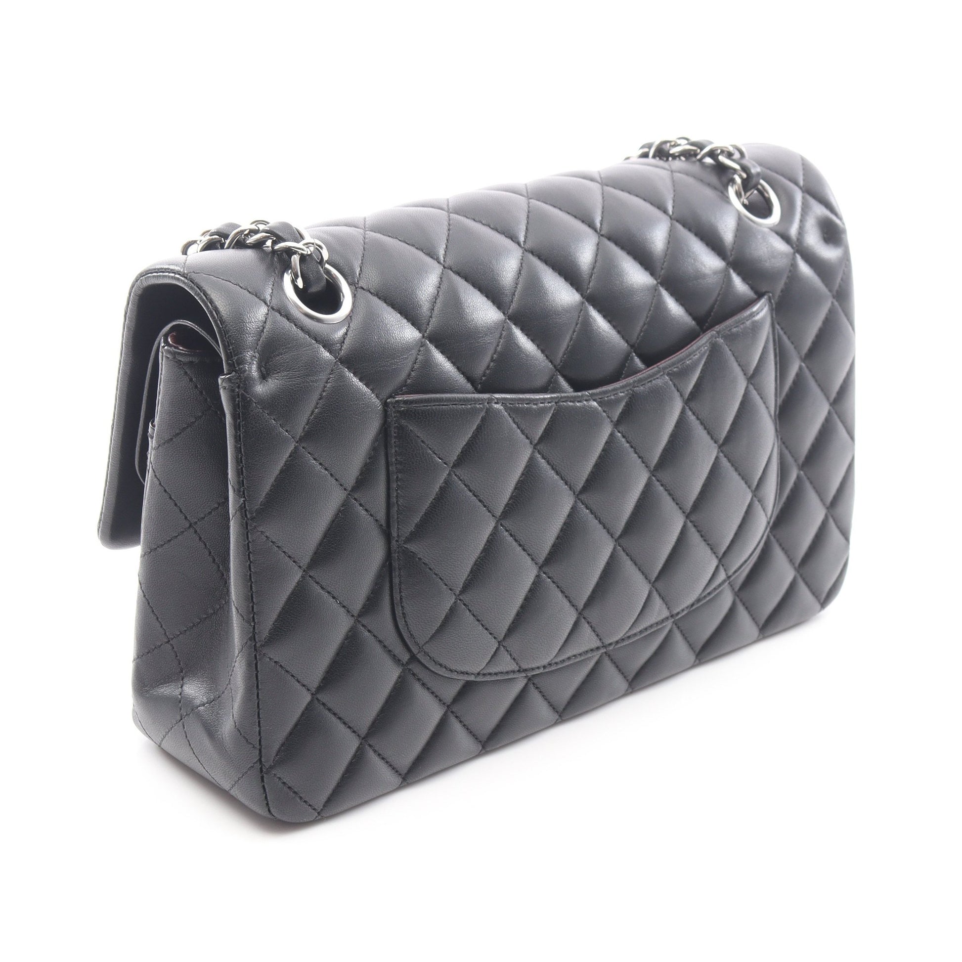 マトラッセ Wフラップ Wチェーンショルダーバッグ ラムスキン ブラック シルバー金具 シャネル バッグ CHANEL