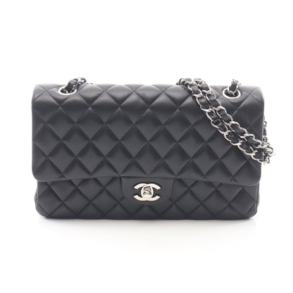 マトラッセ Wフラップ Wチェーンショルダーバッグ ラムスキン ブラック シルバー金具 シャネル バッグ CHANEL