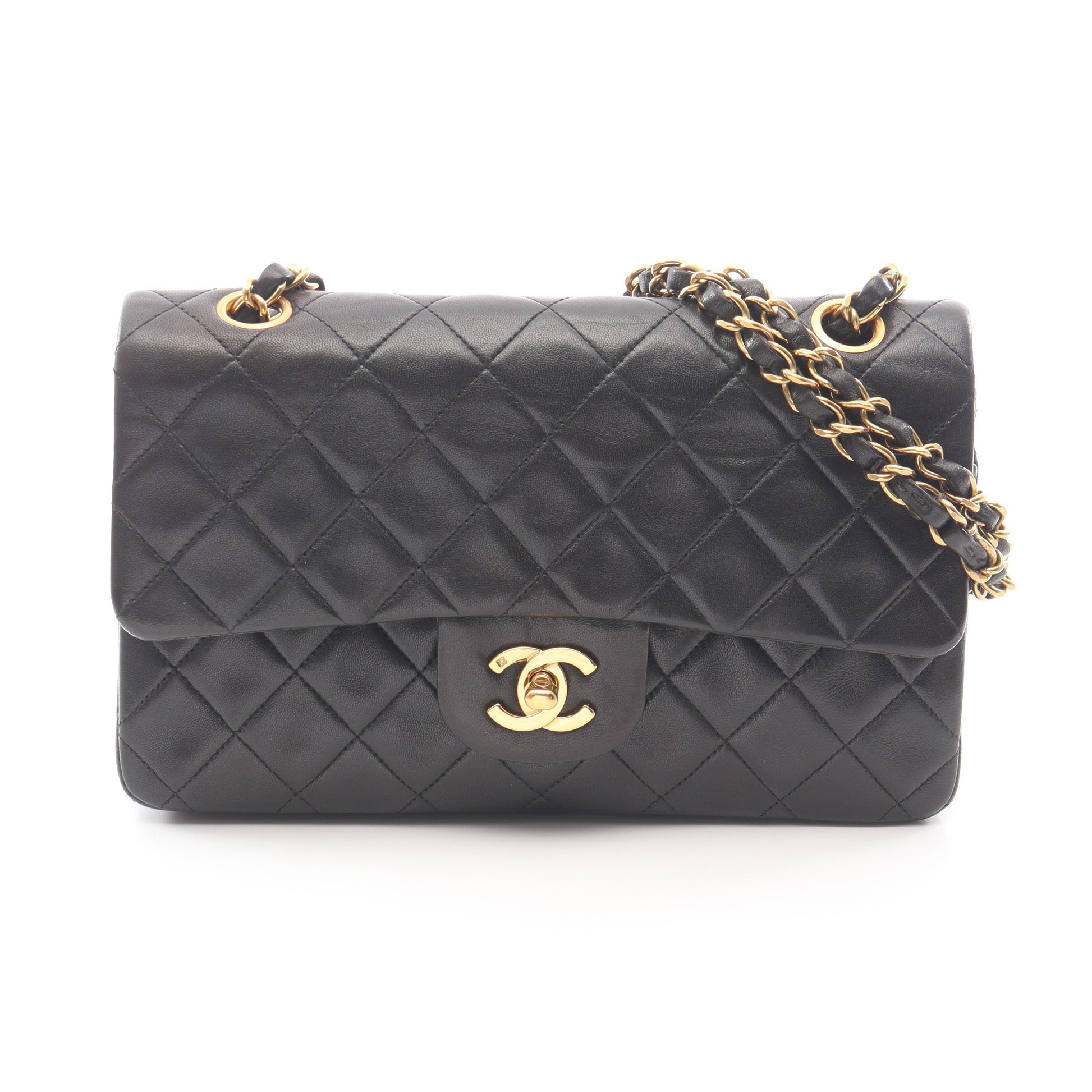 マトラッセ Wフラップ Wチェーンショルダーバッグ ラムスキン ブラック ゴールド金具 シャネル バッグ CHANEL