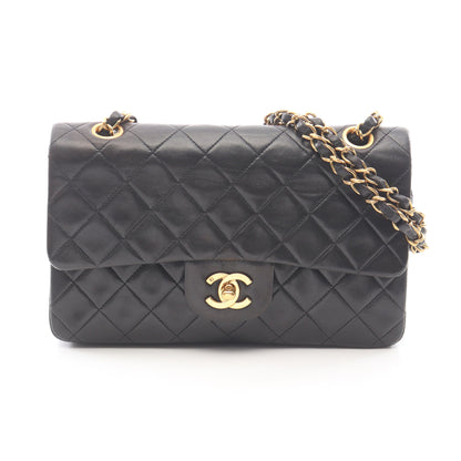 マトラッセ Wフラップ Wチェーンショルダーバッグ ラムスキン ブラック ゴールド金具 シャネル バッグ CHANEL
