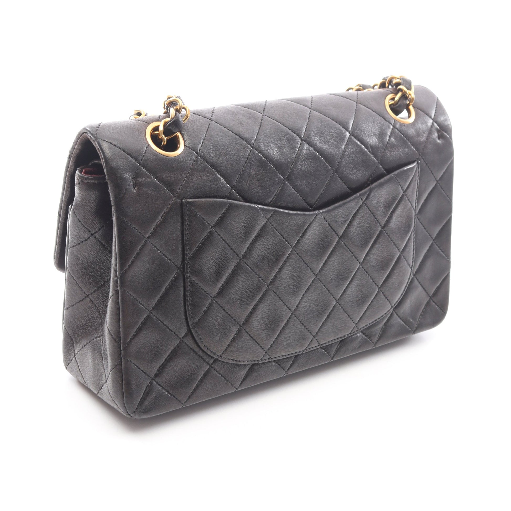マトラッセ Wフラップ Wチェーンショルダーバッグ ラムスキン ブラック ゴールド金具 シャネル バッグ CHANEL