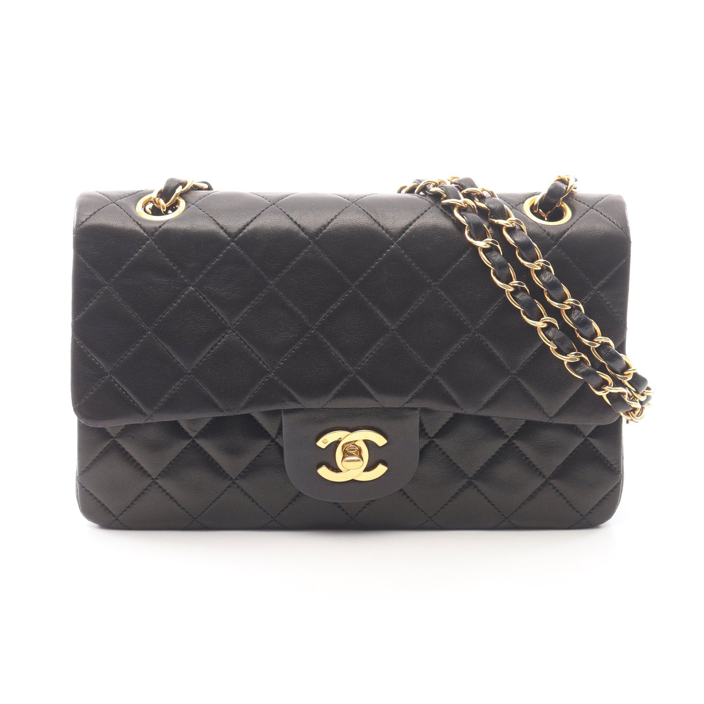 マトラッセ Wフラップ Wチェーンショルダーバッグ ラムスキン ブラック ゴールド金具 シャネル バッグ CHANEL