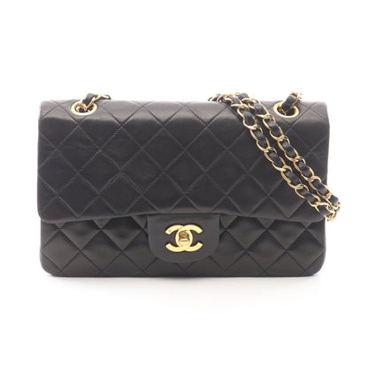 マトラッセ Wフラップ Wチェーンショルダーバッグ ラムスキン ブラック ゴールド金具 シャネル バッグ CHANEL