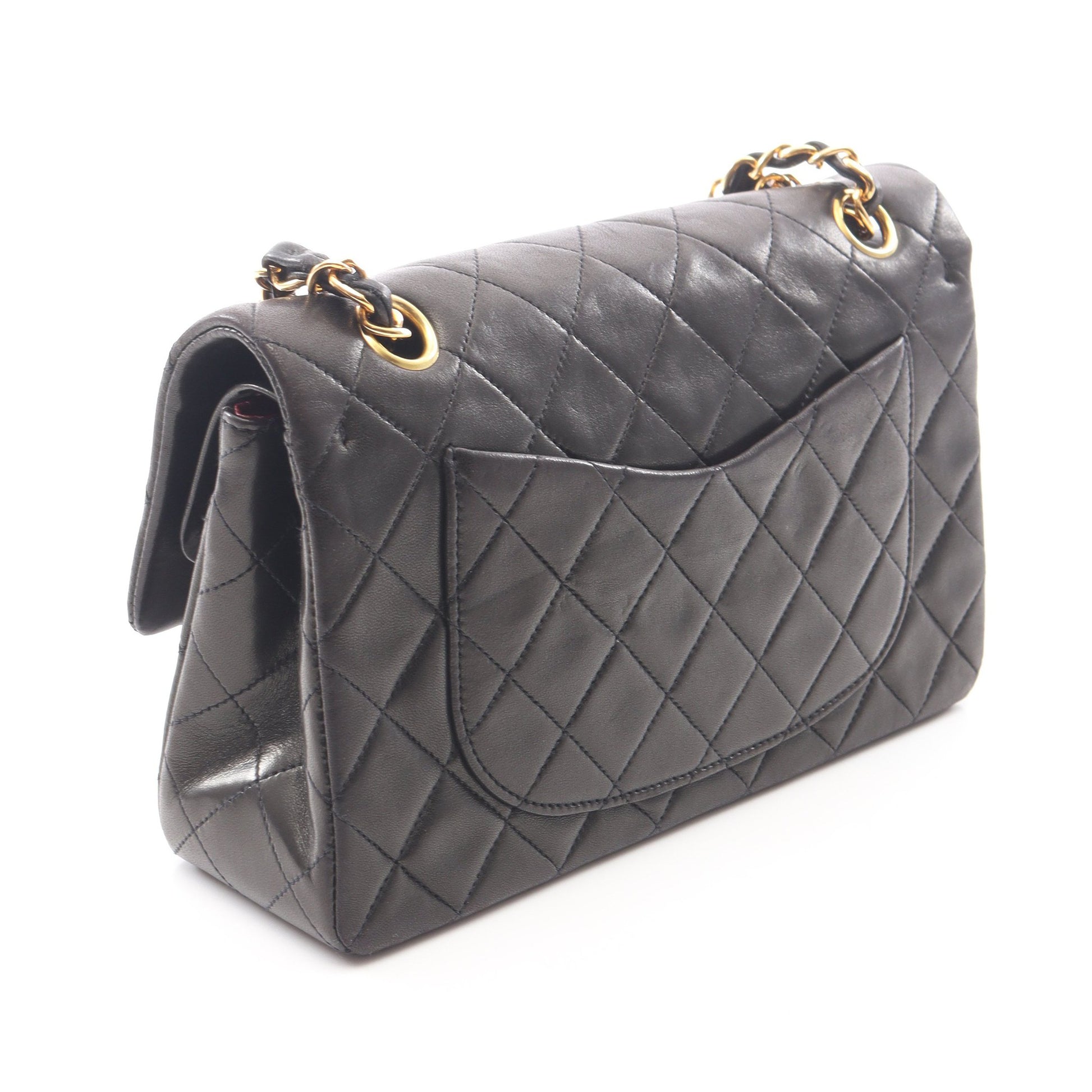 マトラッセ Wフラップ Wチェーンショルダーバッグ ラムスキン ブラック ゴールド金具 シャネル バッグ CHANEL