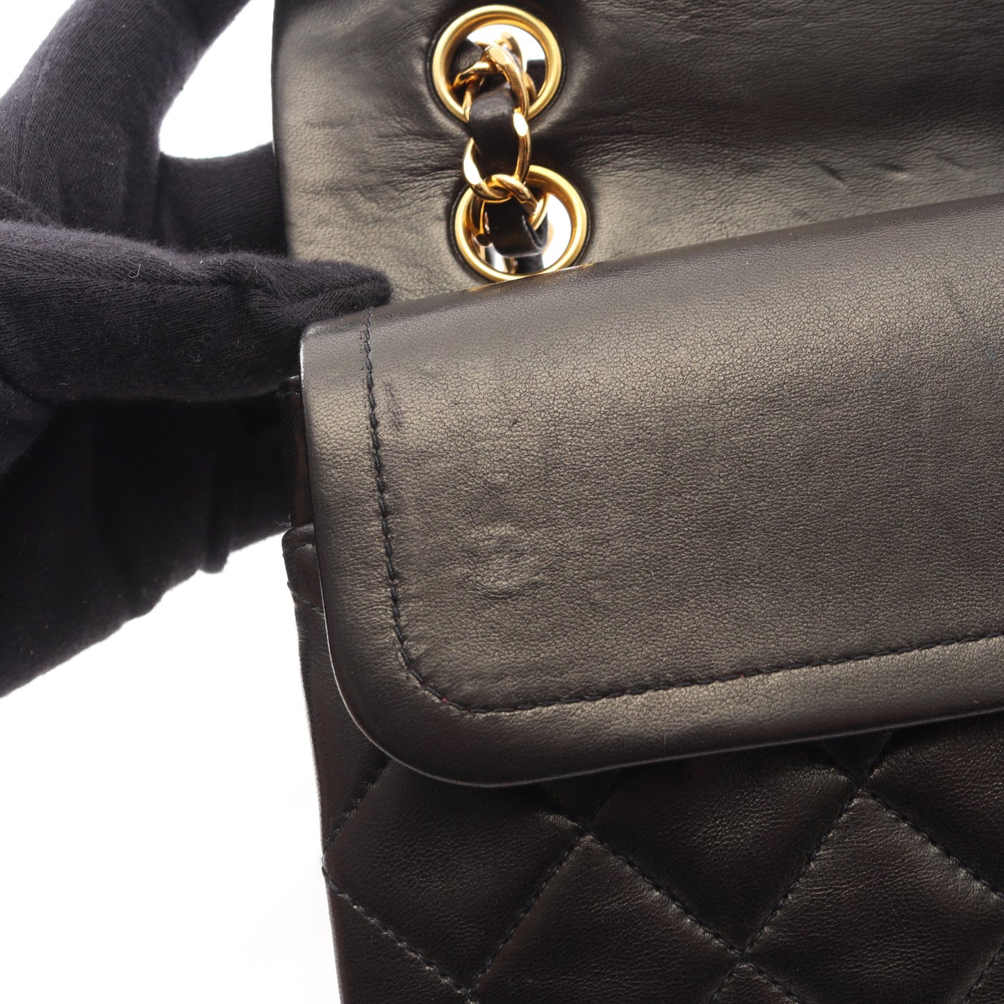 マトラッセ Wフラップ Wチェーンショルダーバッグ ラムスキン ブラック ゴールド金具 シャネル バッグ CHANEL