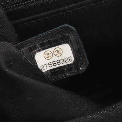 Wチェーンショルダーバッグ キャンバス レザー ホワイト ブラック シルバー金具 シャネル バッグ CHANEL